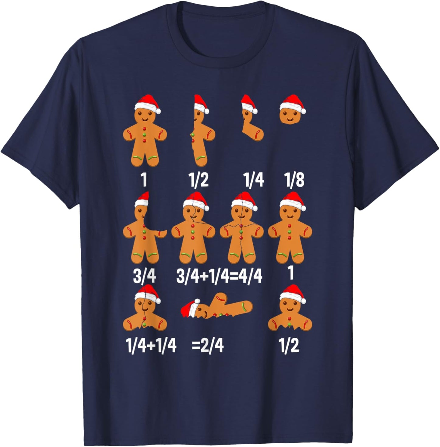 Christmas Math Teacher Equation Gingerbread With Santa Hat Women Girls Kids T-Shirt - T-Shirt | Navy