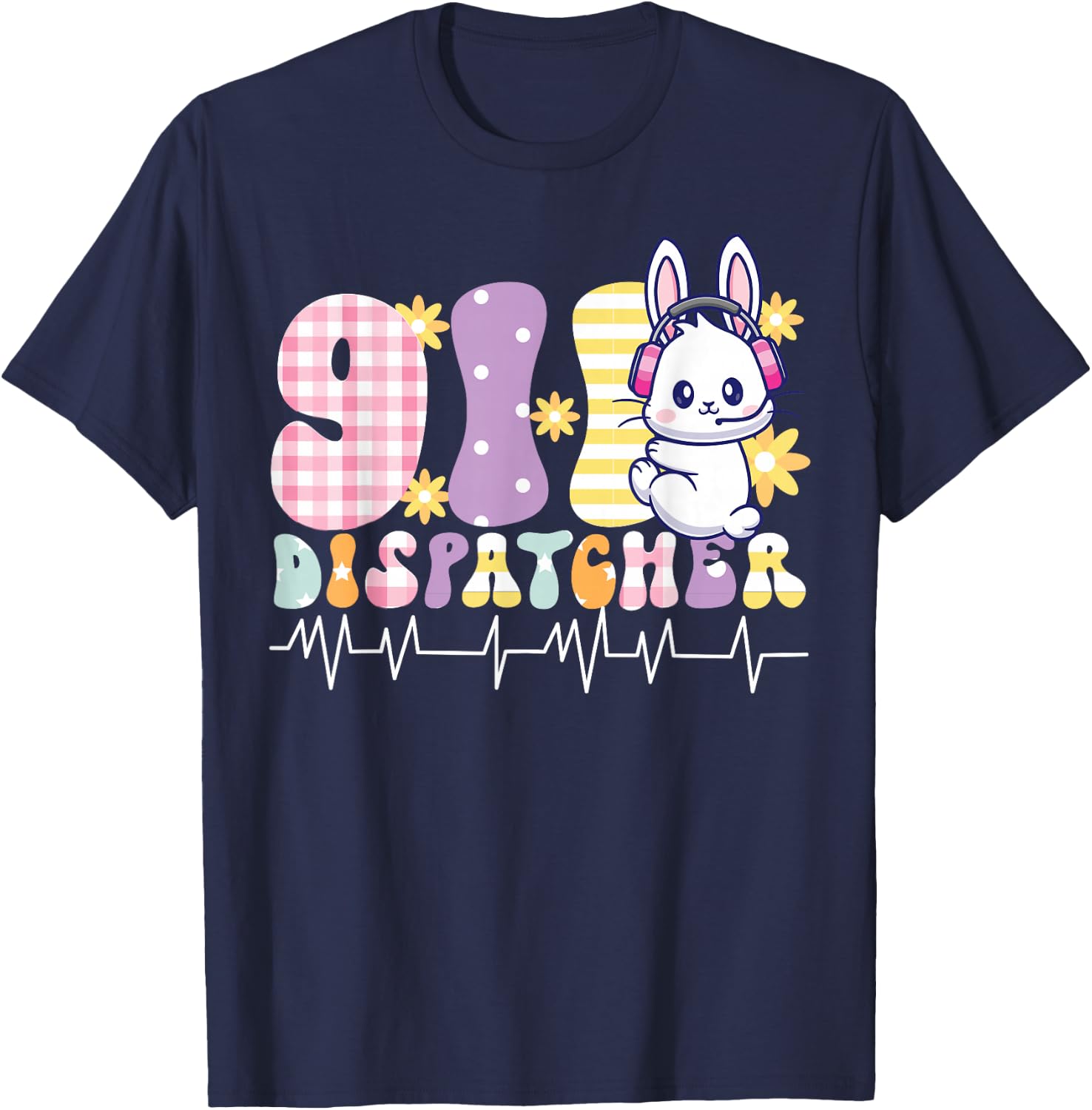 911 Dispatcher Thin Gold Yellow Line Easter 911 Dispatcher T-Shirt - T-Shirt | Navy