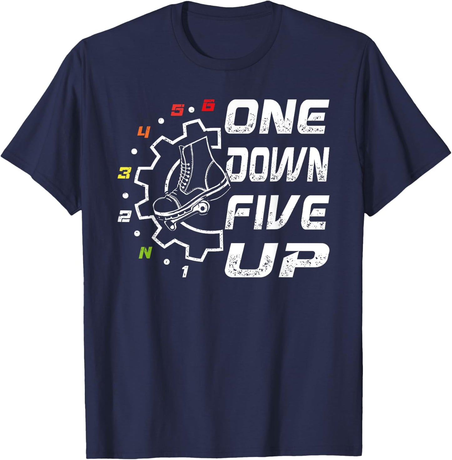 Cool 1 Down 5 up Motorcycle With Shift Pattern Graphic T-Shirt - T-Shirt | Navy