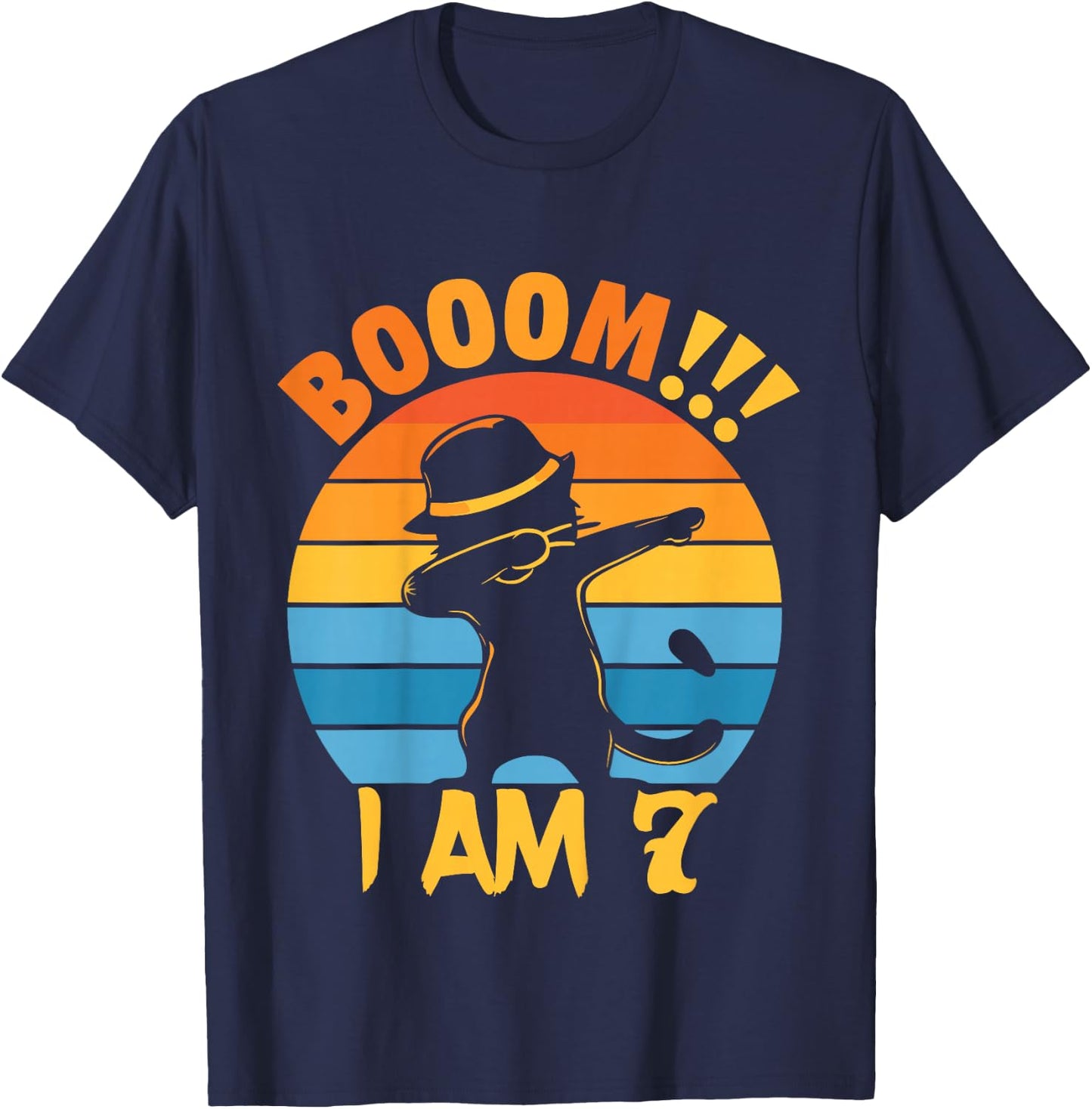 Kids 7th Birthday Cat Dabbing 7 Year Old Birthday Boy Girl T-Shirt - T-Shirt | Navy