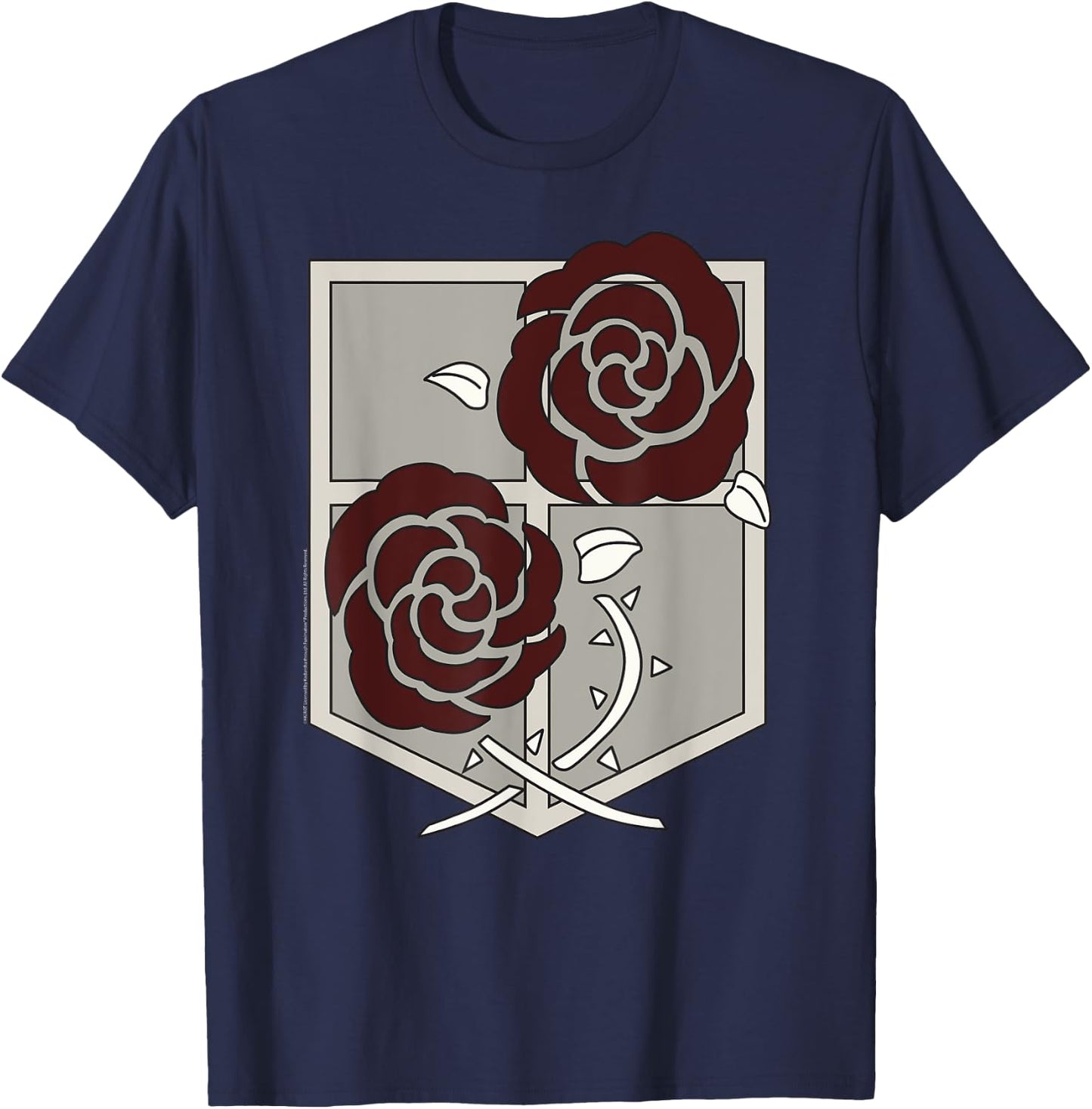 Attack on Titans Garrison Shield with Roses AOT Anime T-Shirt - T-Shirt | Navy