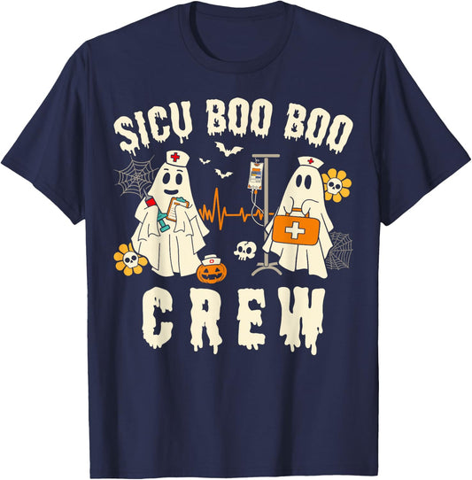 SICU Nurse Cute Health Worker Halloween Ghost Nurse T-Shirt - T-Shirt | Navy
