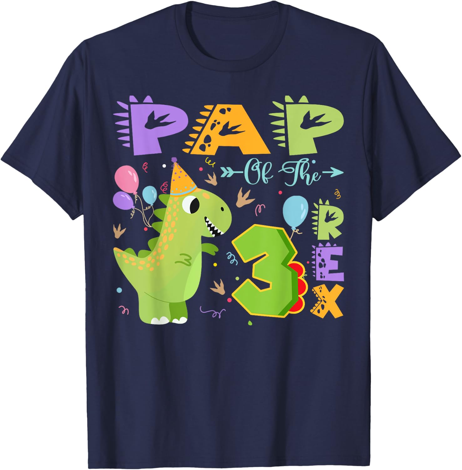 Pap Of The Three Rex 3Rd Birthday Dinosaur Party T-Shirt - T-Shirt | Navy