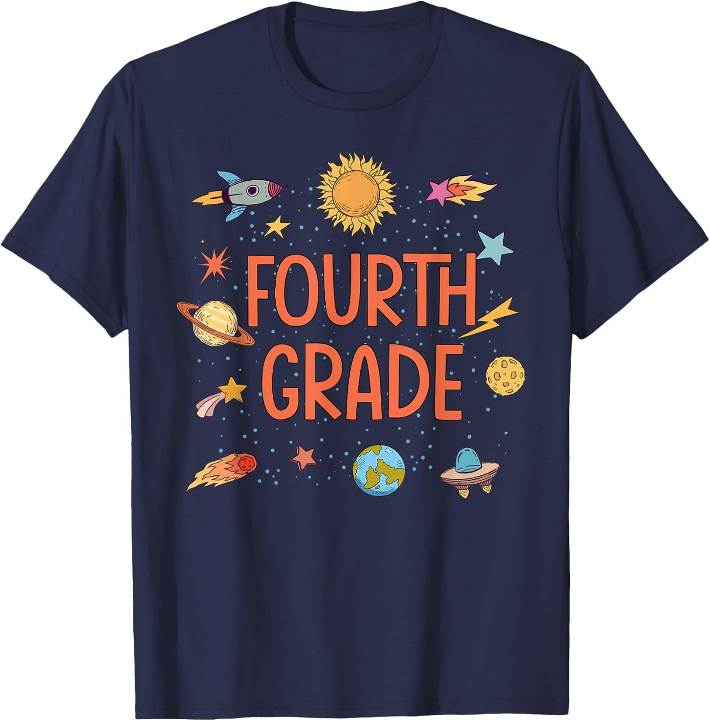 Fourth Grade Rocket Blast Off Outer Space Teacher T-Shirt - T-Shirt | Navy