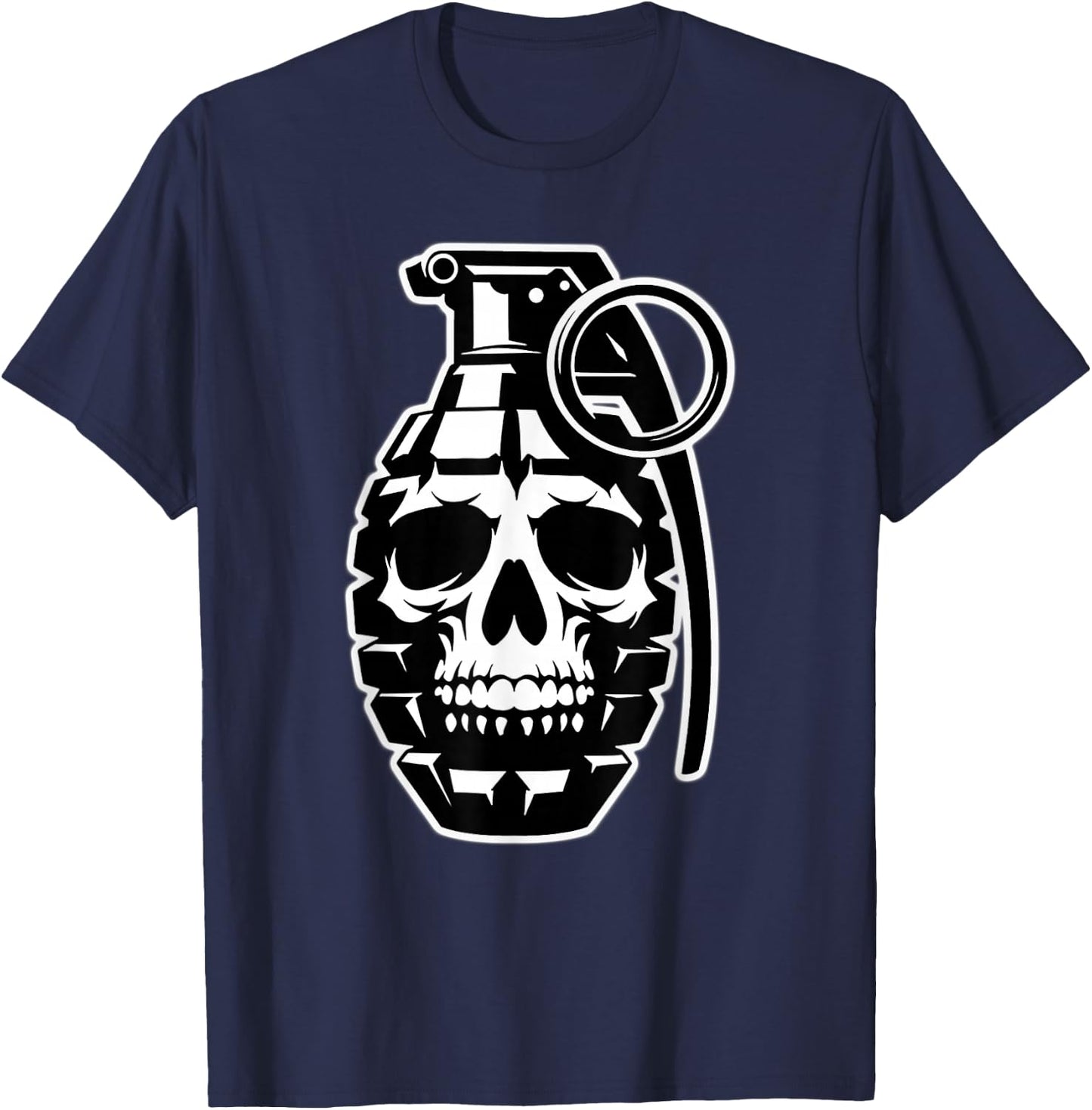 Grenade Skull Blackwork T-Shirt - T-Shirt | Navy