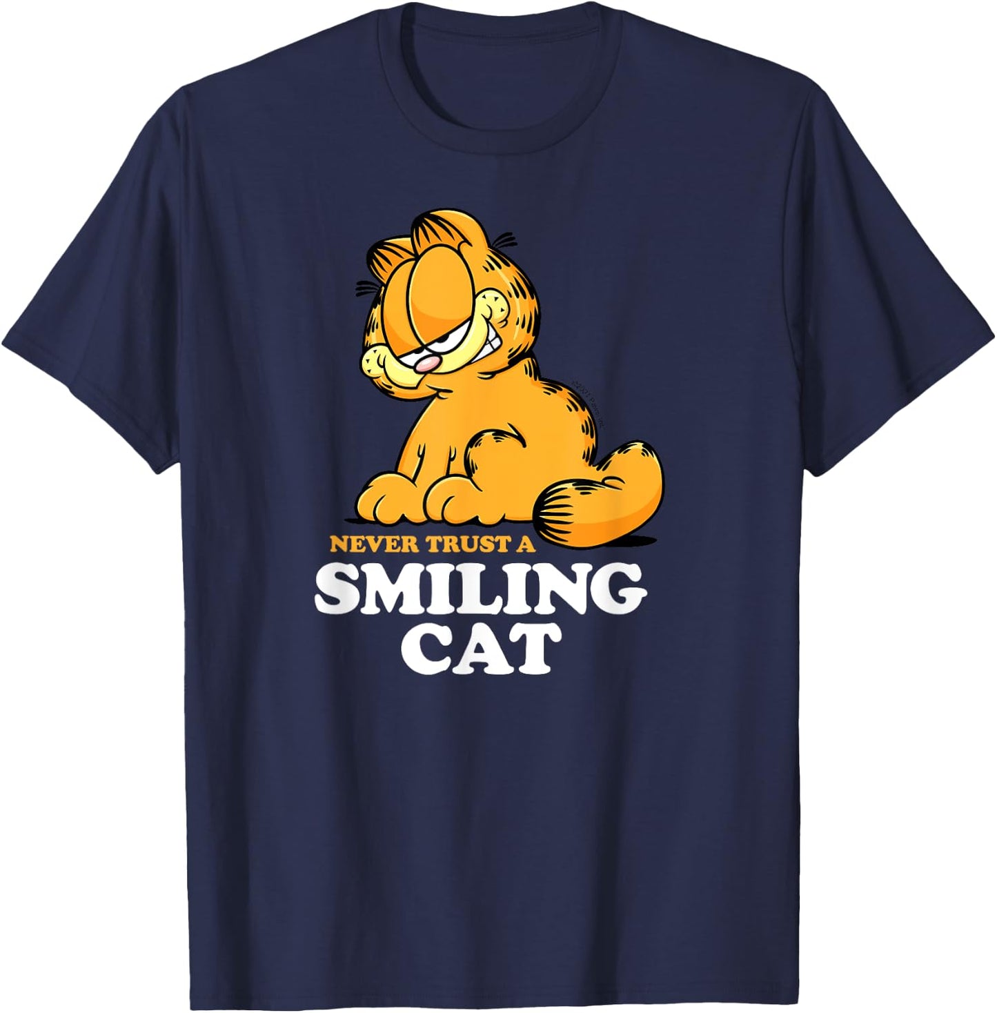 Garfield - Never Trust A Smiling Cat Sarcastic Graphic T-Shirt - T-Shirt | Navy