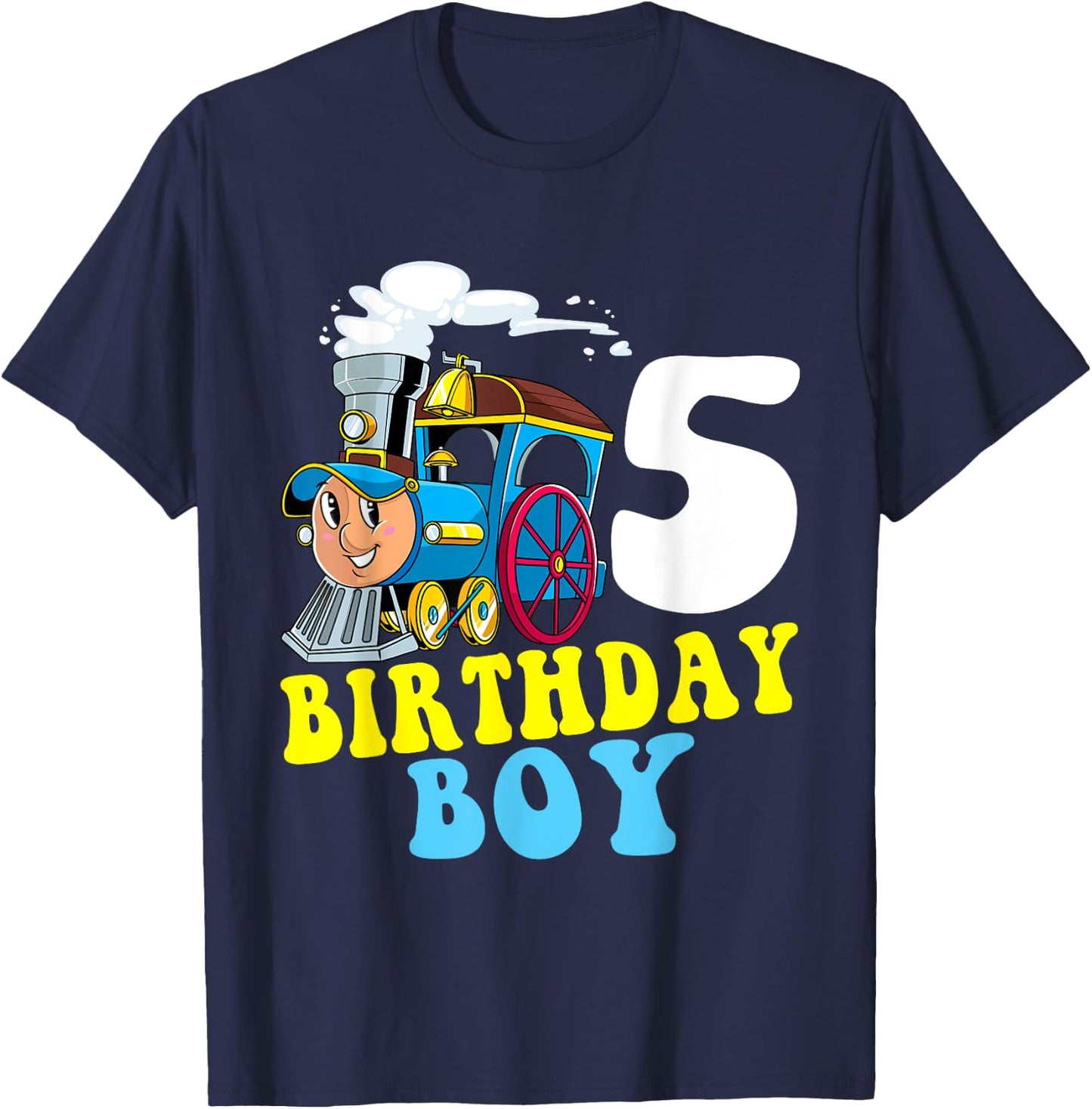 5th Birthday Boy Train Lovers Five Years Old Kids Toddlers T-Shirt - T-Shirt | Navy
