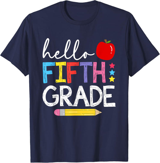 Hello Fifth Grade Team 5th Grade Back to School Teacher Kids T-Shirt - T-Shirt | Navy
