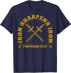 Vintage Iron Sharpens Iron Men Women Faith Religious Gift T-Shirt - T-Shirt | Navy