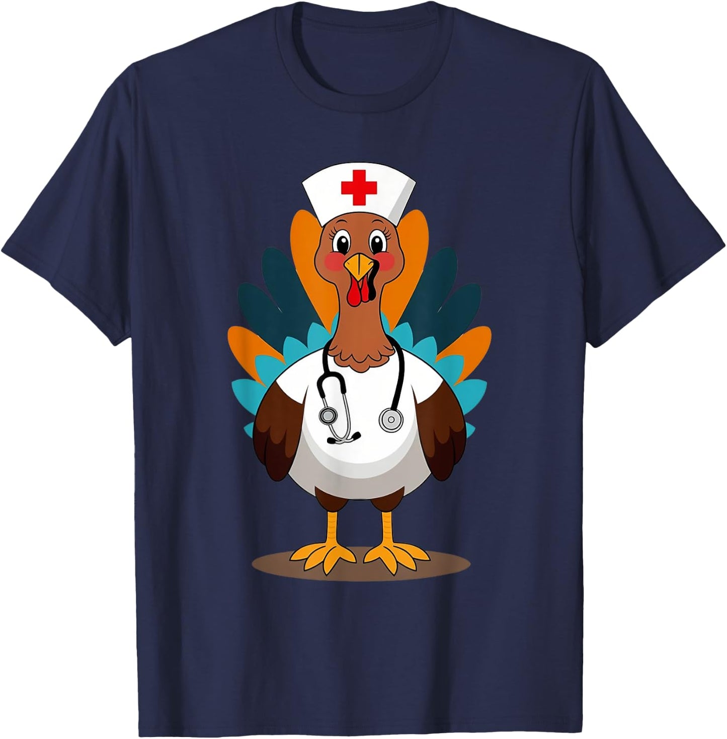 Thanksgiving Scrub Tops Women Turkey Nurse Holiday Nursing T-Shirt - T-Shirt | Navy