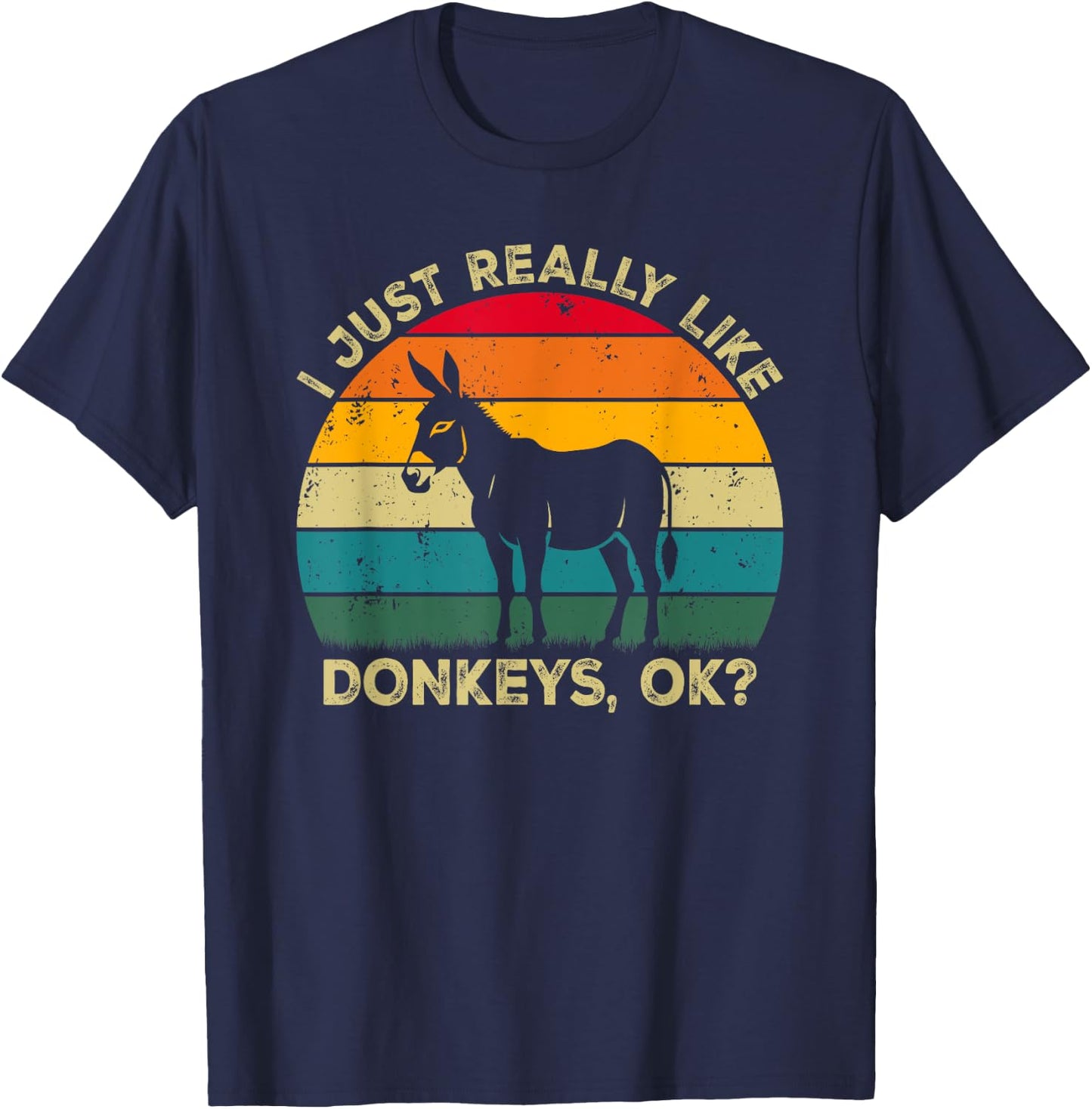 I Just Really Like Donkeys, OK? Funny Donkey Retro T-Shirt - T-Shirt | Navy