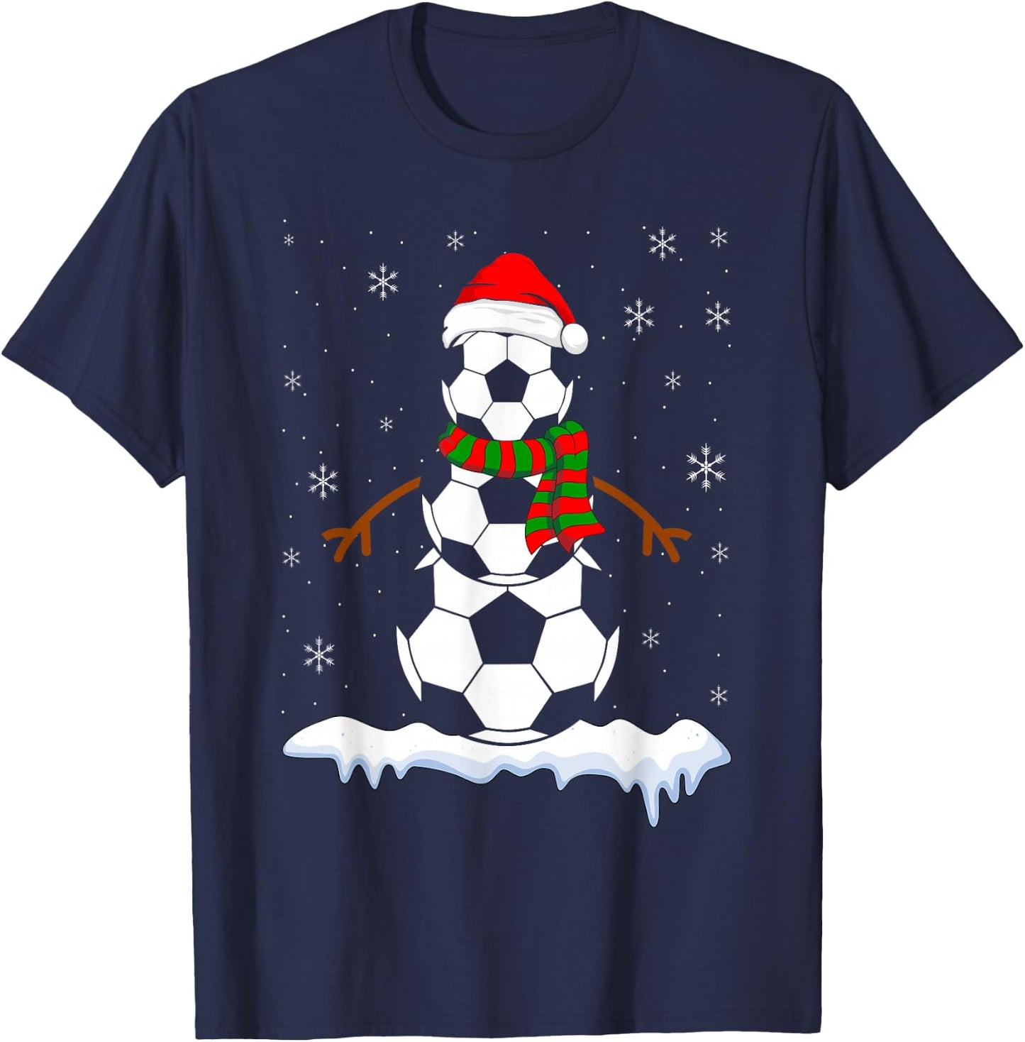 Funny Football Snowman for Boys Girls Christmas Soccer T-Shirt - T-Shirt | Navy