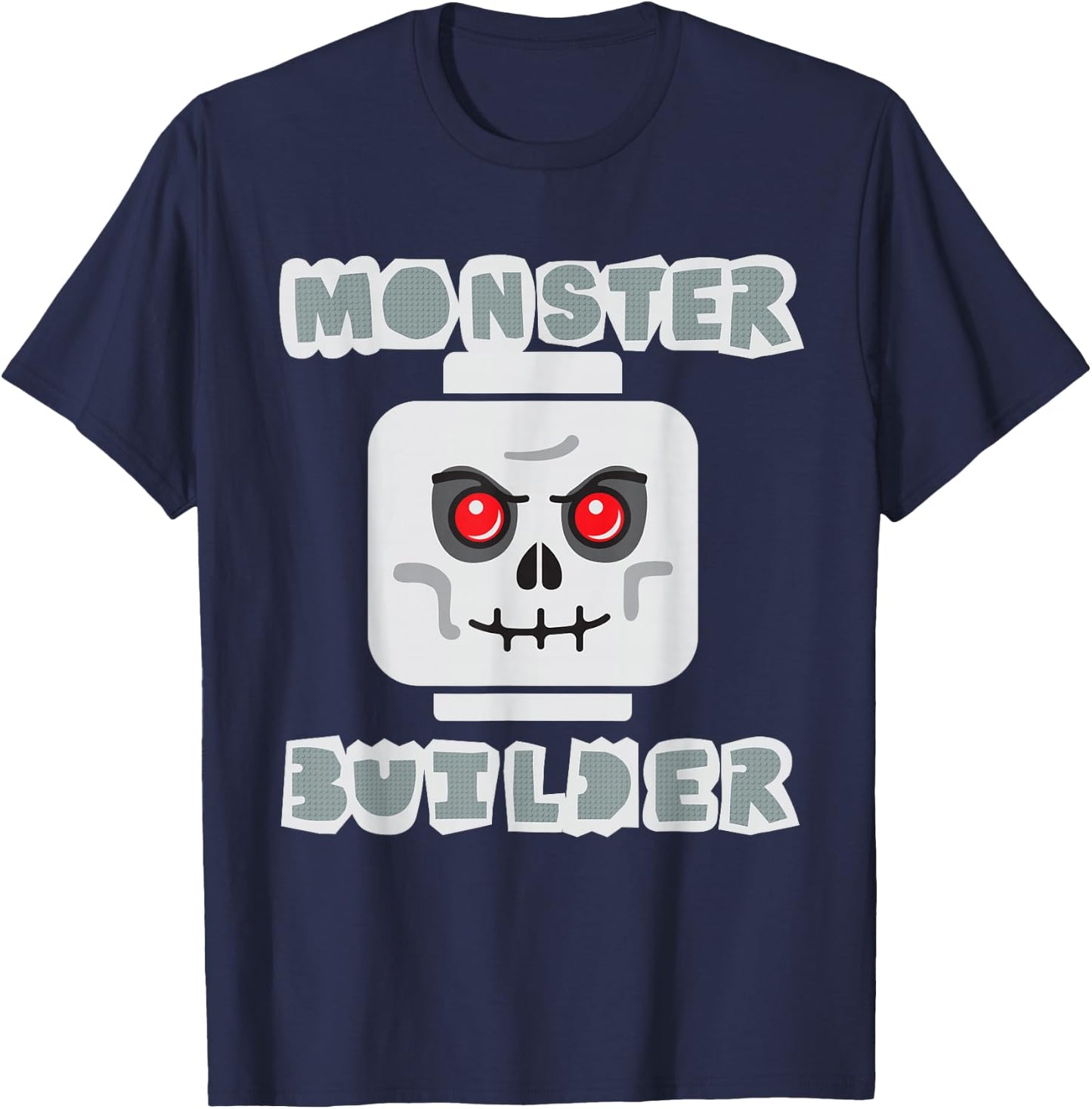 Halloween Building Bricks Monster Builder Skull Head funny T-Shirt - T-Shirt | Navy