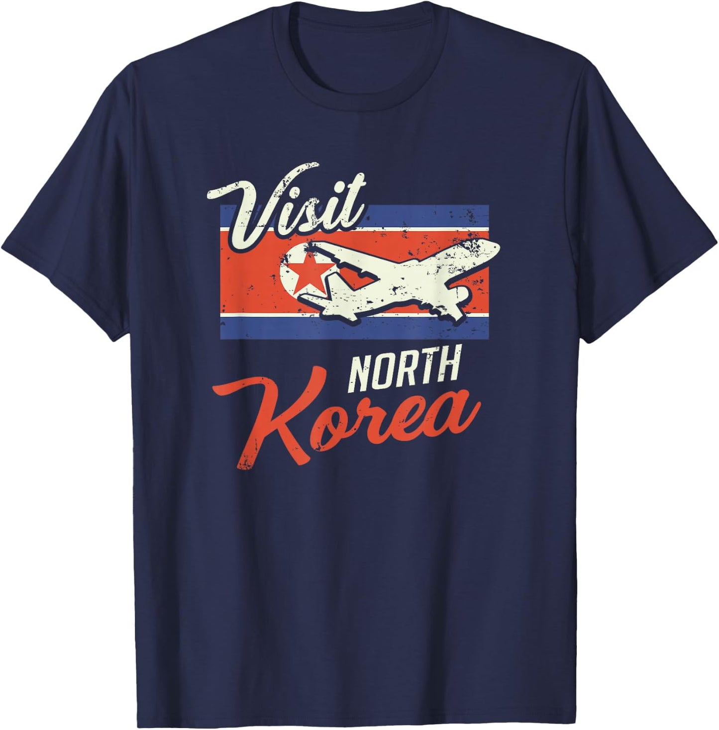 Visit North Korea Retro Flag Pyongyang Kim Jong Gift T-Shirt - T-Shirt | Navy