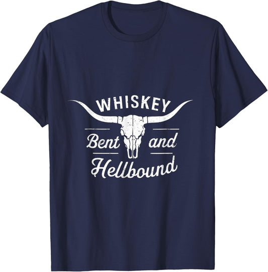 Whiskey Bent And Hellbound Graphic Western Cactus Deserts T-Shirt - T-Shirt | Navy