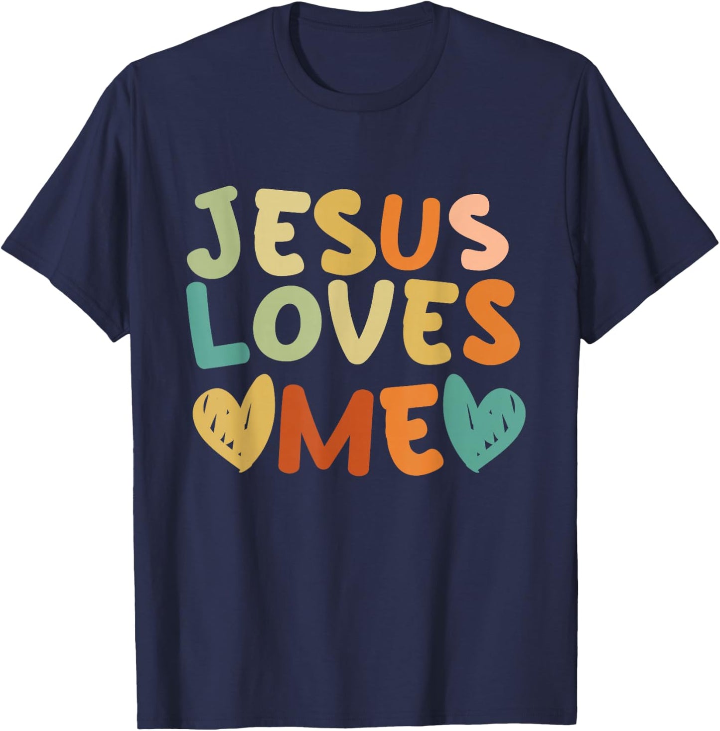 Groovy Jesus Loves Me Biblical Christian Church Retro T-Shirt - T-Shirt | Navy