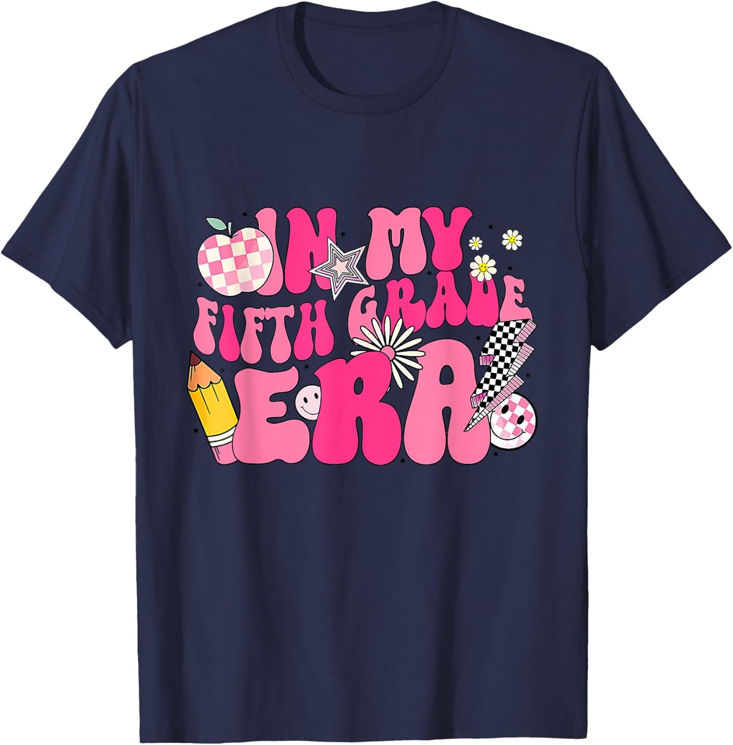 In My 5th Grade Era Groovy Last Day Of Fifth Grade Graduate T-Shirt - T-Shirt | Navy