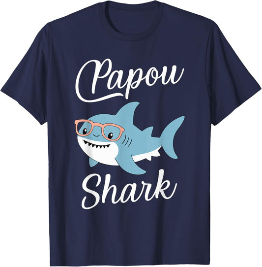Papou Shark Funny Matching Family Grandpa T-Shirt - T-Shirt | Navy