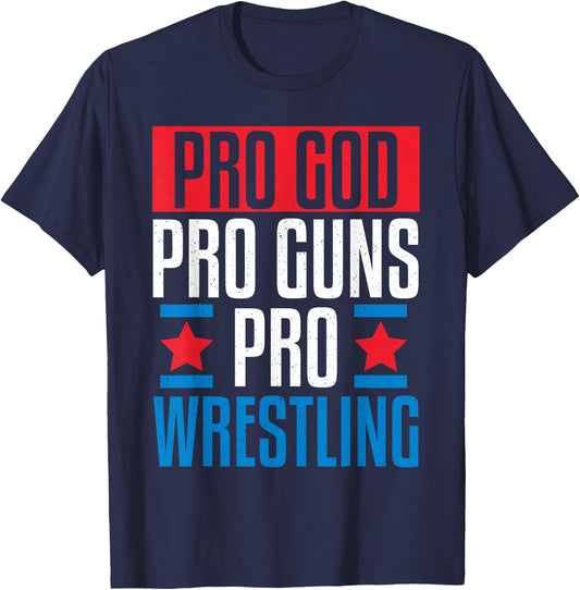 Pro God Pro Guns Pro Wrestling T-Shirt - T-Shirt | Navy
