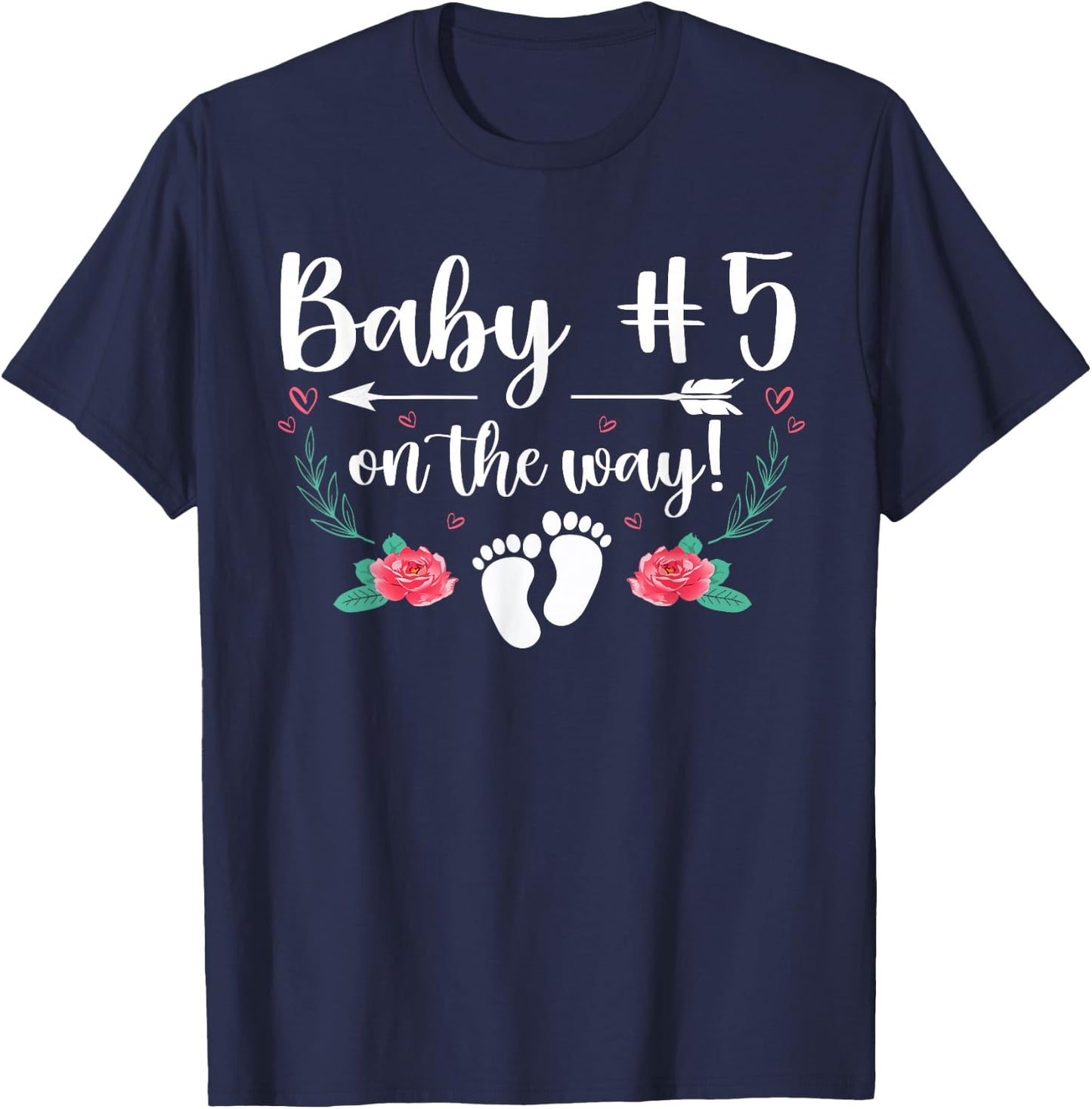 Baby Number 5 On The Way Pregnancy Gender Reveal Party T-Shirt - T-Shirt | Navy