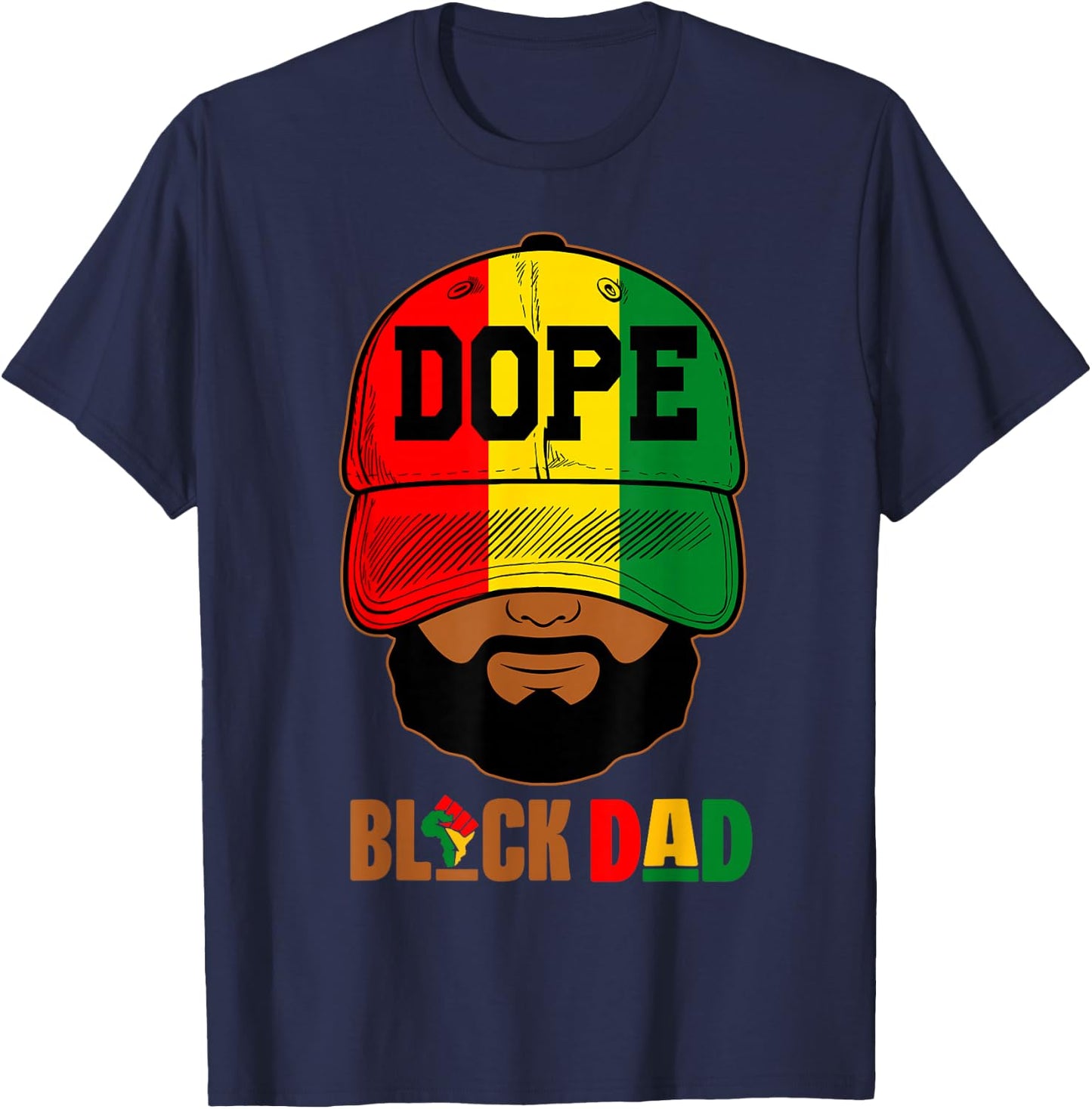 Black Father With Cap Dope Black Dad Father's Day Juneteenth T-Shirt - T-Shirt | Navy