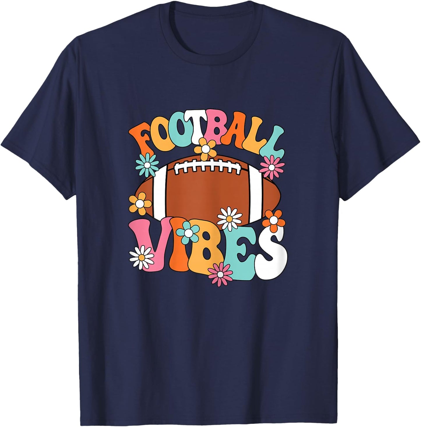 Football Vibes American Football Player Groovy Women Girls T-Shirt - T-Shirt | Navy
