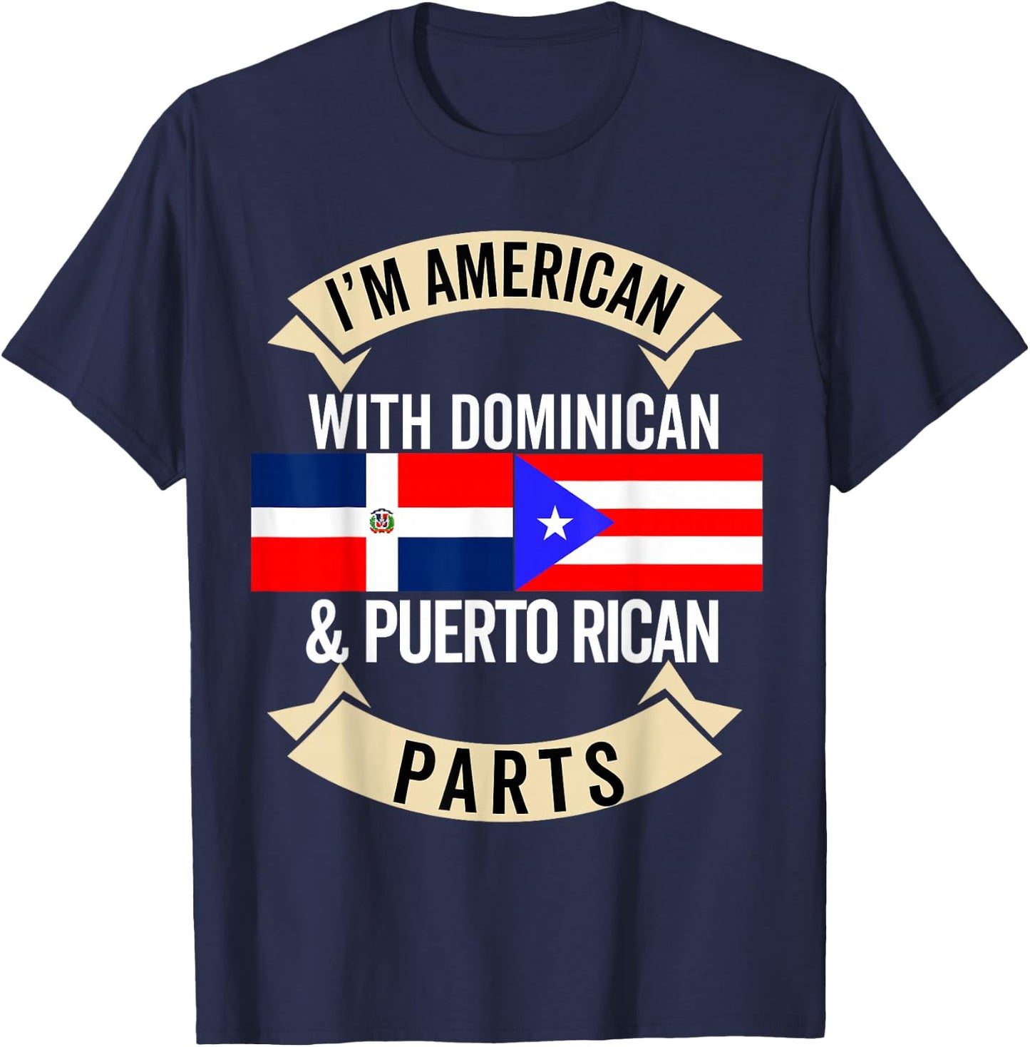 Half Dominican Half Puerto Rican Flag Domirican DomiBori T-Shirt - T-Shirt | Navy
