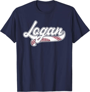 Logan Personalized Baseball Fan Birthday Name T-Shirt - T-Shirt | Navy