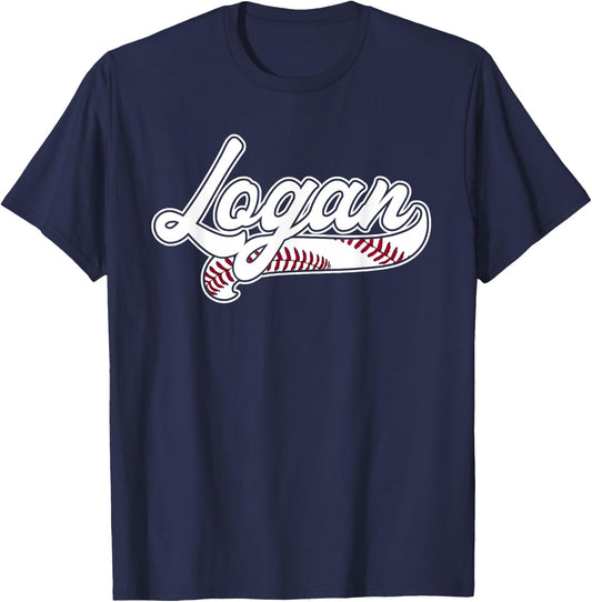 Logan Personalized Baseball Fan Birthday Name T-Shirt - T-Shirt | Navy