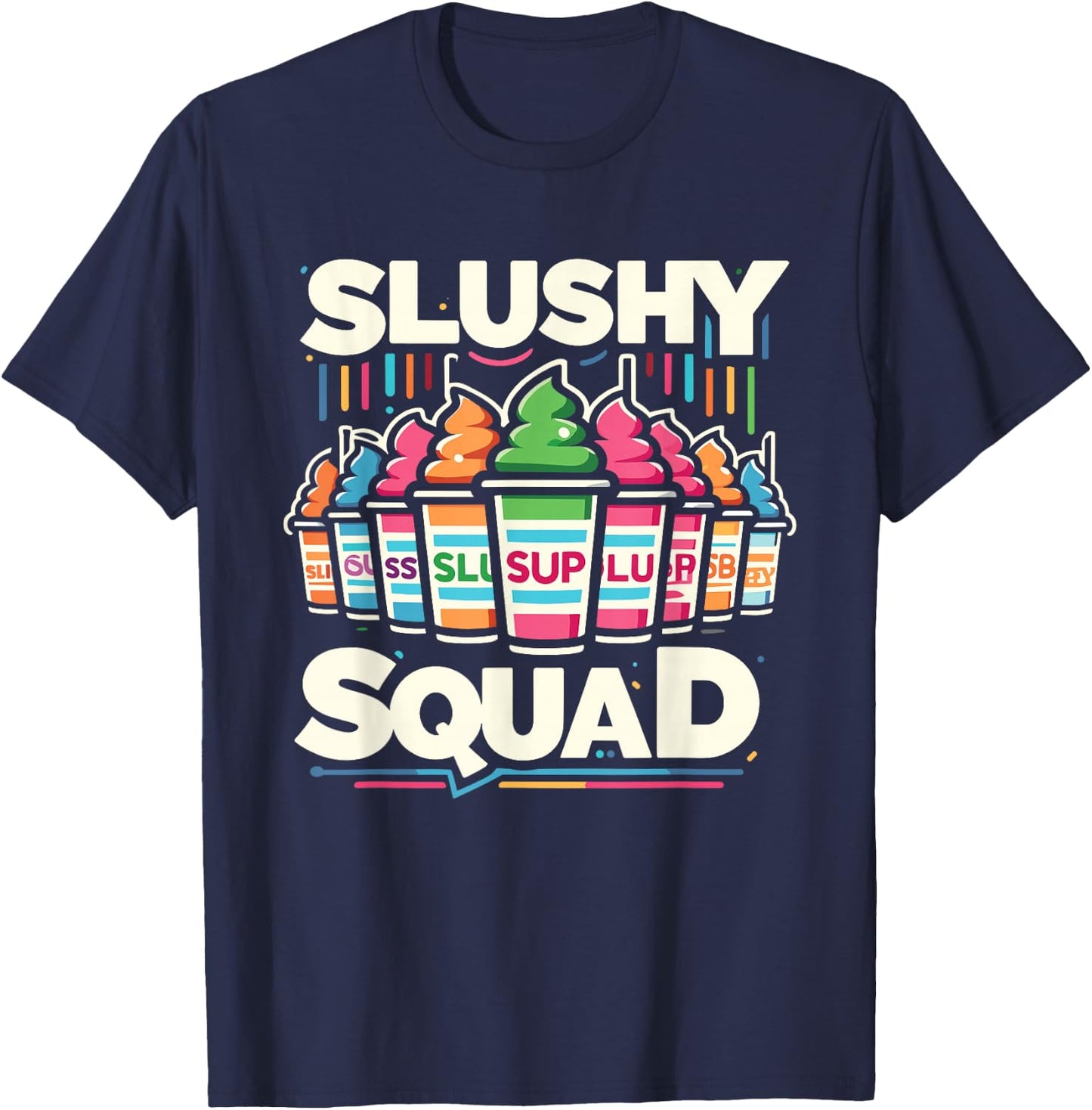 Slushy Squad Retro Rainbow Line-Up T-Shirt - T-Shirt | Navy