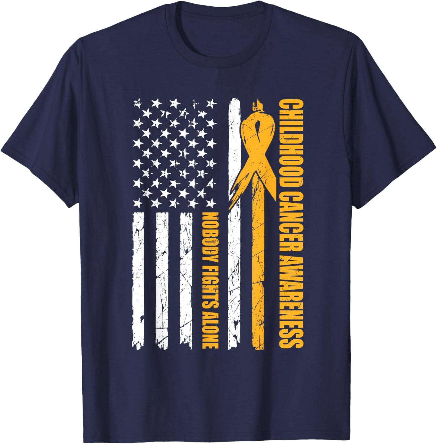 Childhood Cancer Awareness USA Flag Gold Ribbon Dad T-Shirt - T-Shirt | Navy