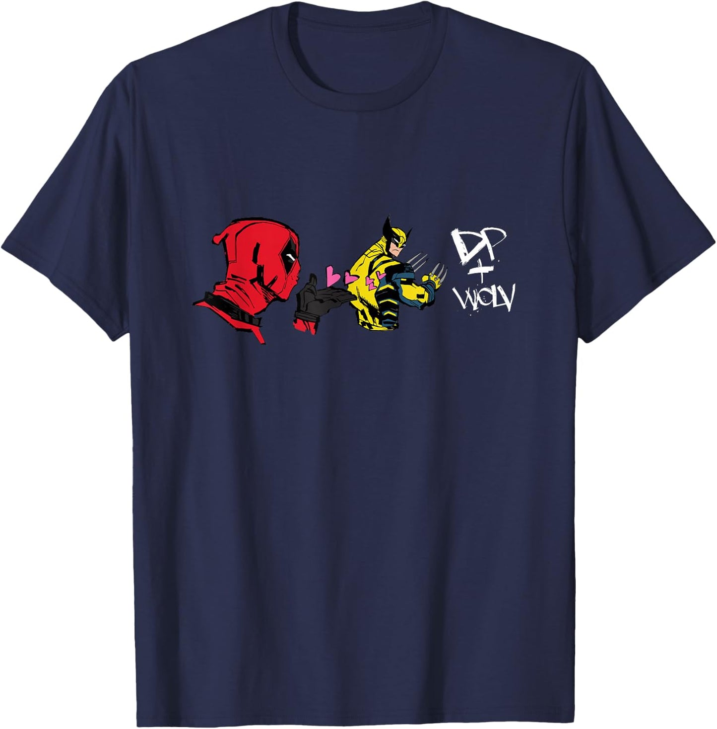 Marvel Studios Deadpool & Wolverine DP + Wolv Blowing Kisses T-Shirt - T-Shirt | Navy