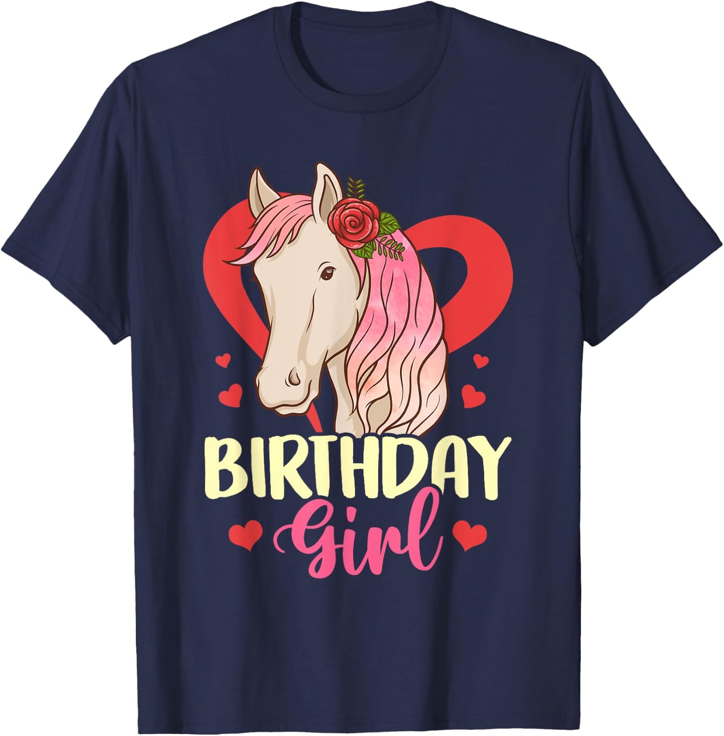 Birthday Girl Horse Party Gift Family T-Shirt - T-Shirt | Navy