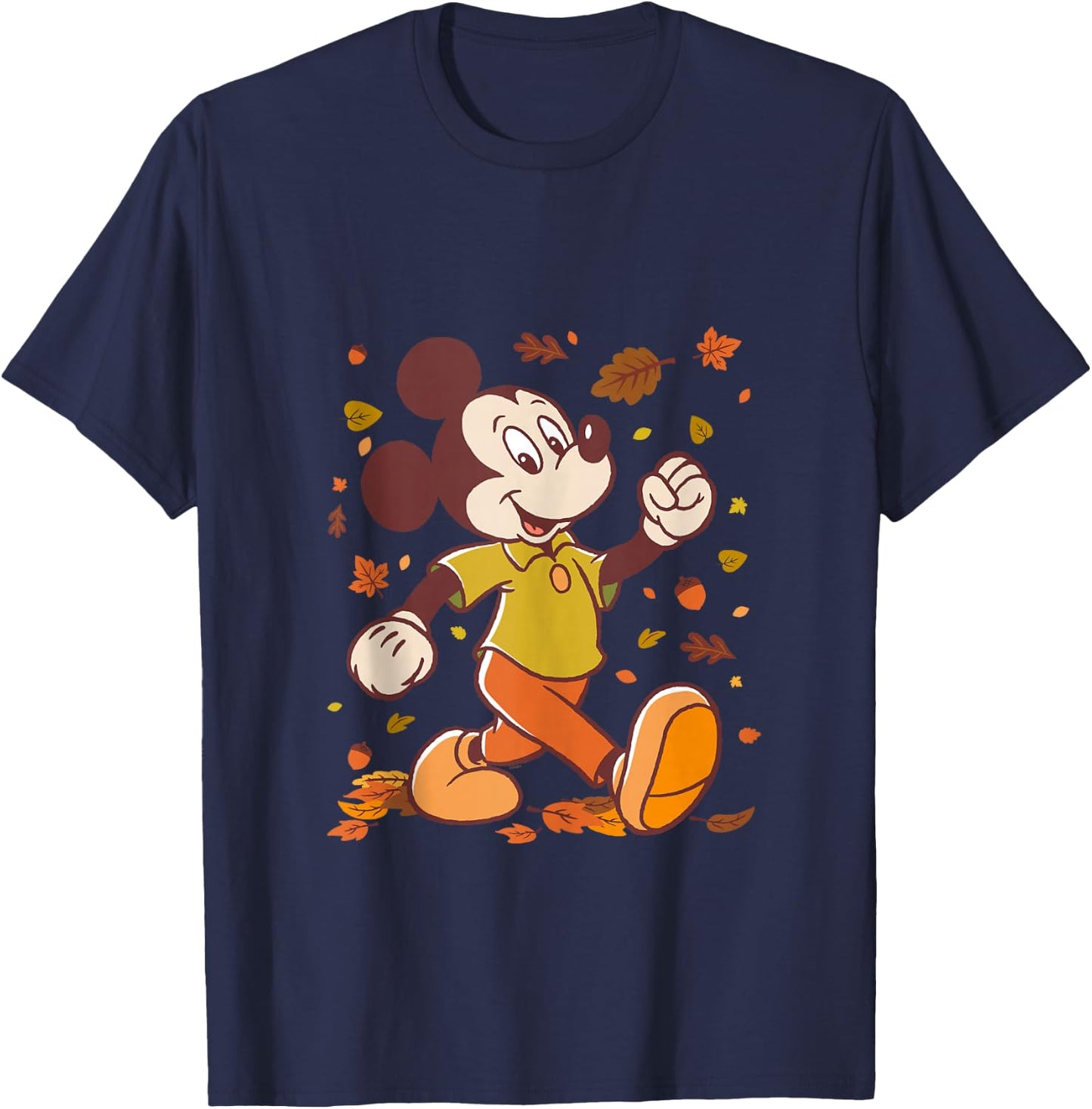 Disney Mickey Mouse Strolling Through Autumn Leaves Fall T-Shirt - T-Shirt | Navy