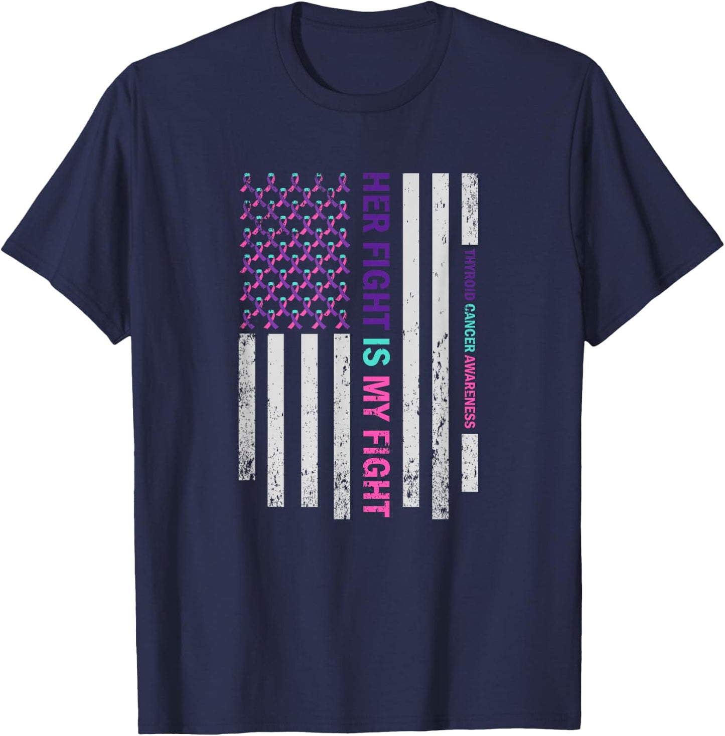 American Flag Thyroid Cancer Awareness T-Shirt - T-Shirt | Navy