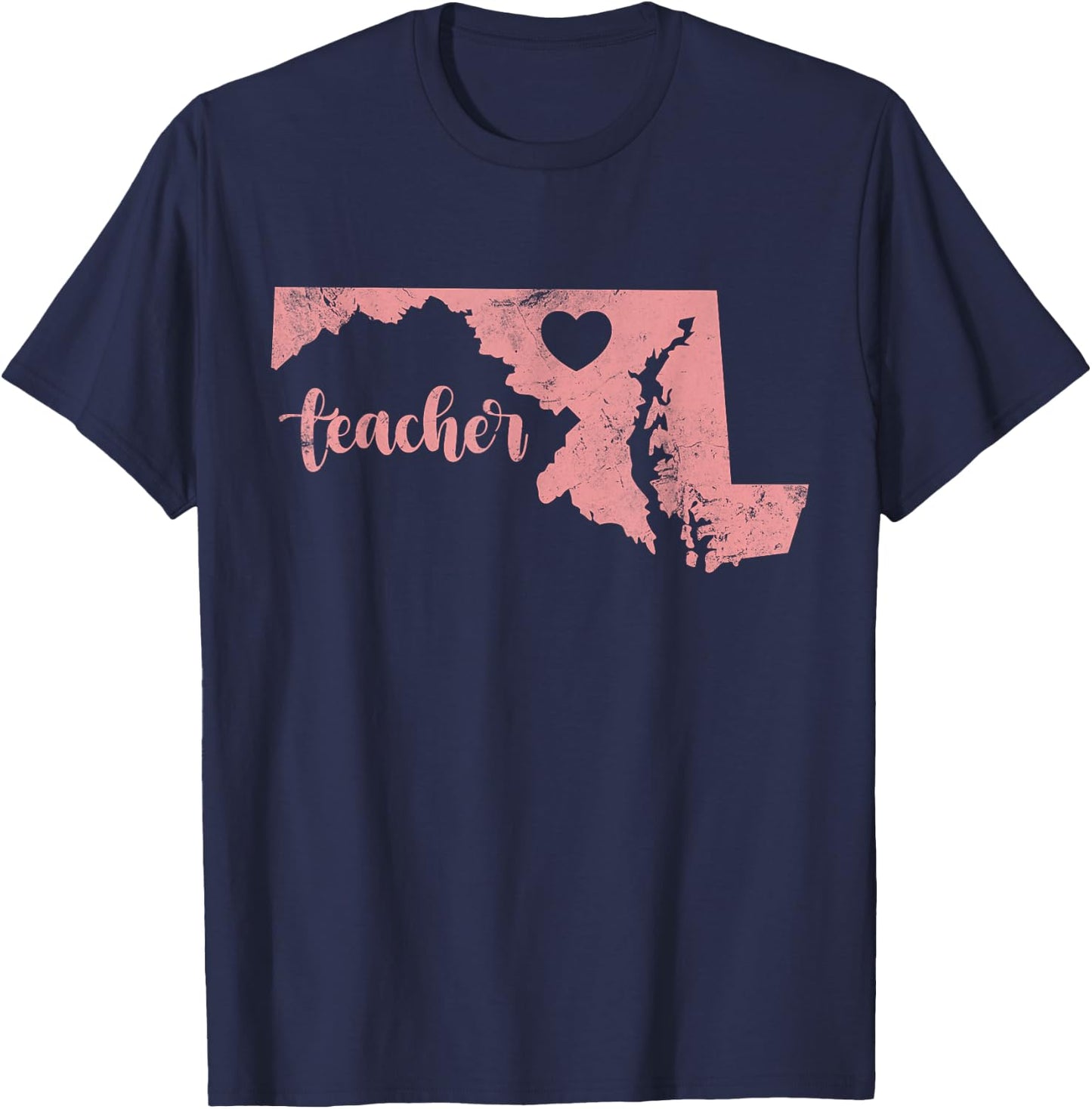 Teacher Maryland Map Support Public Education Distressed Men Women Kids T-Shirt - T-Shirt | Navy