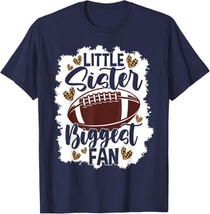Football Little Sister Biggest Fan Football Sister T-Shirt - T-Shirt | Navy