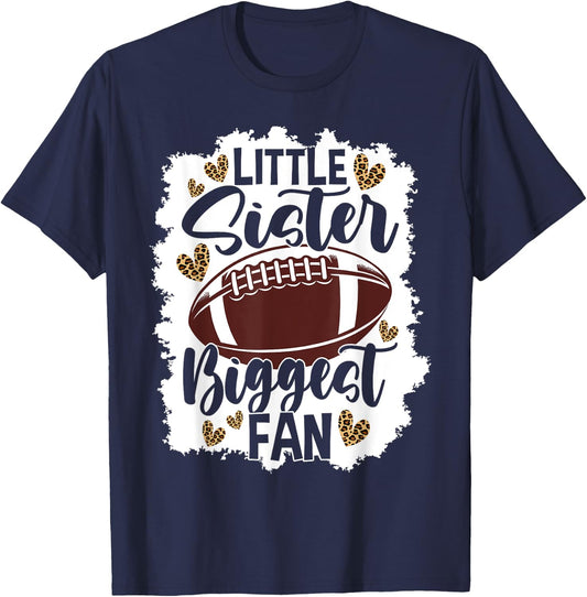 Football Little Sister Biggest Fan Football Sister T-Shirt - T-Shirt | Navy