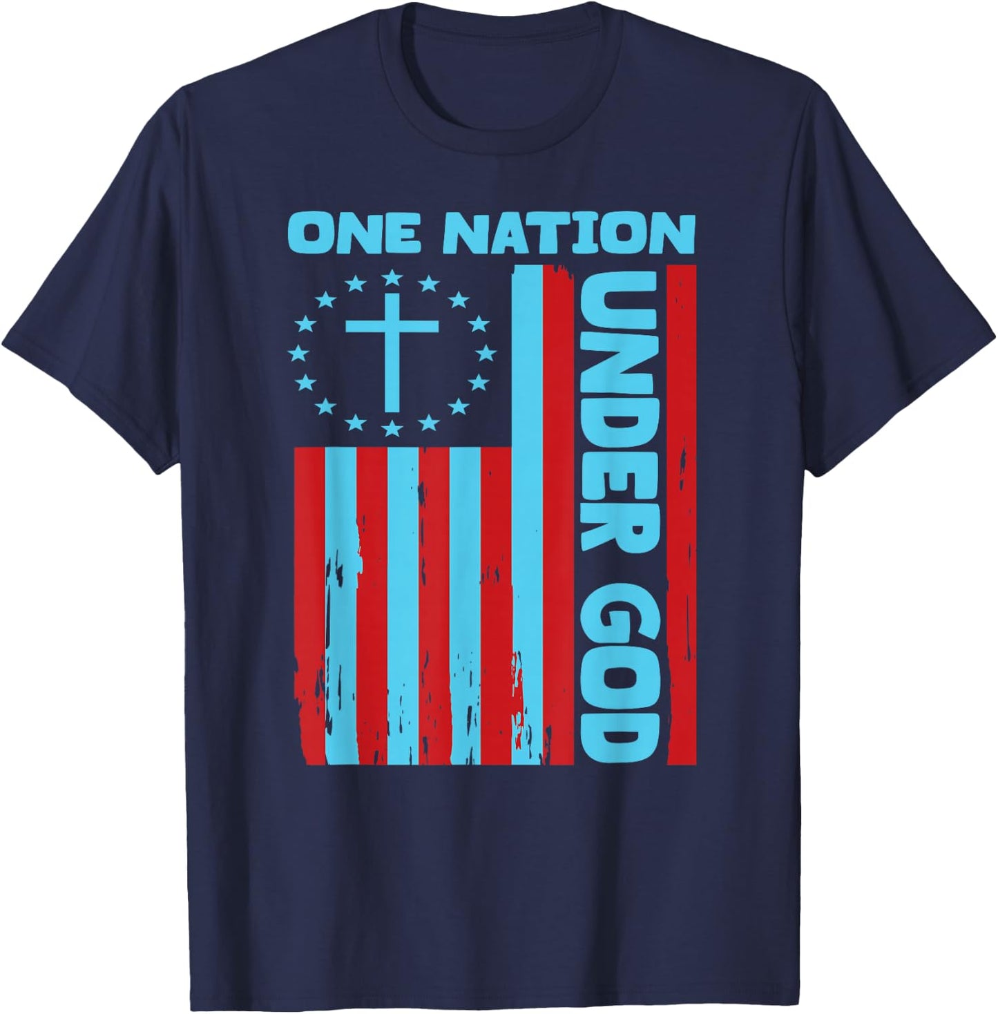 4th Of July Patriotic Christian Flag One Nation Under God T-Shirt - T-Shirt | Navy