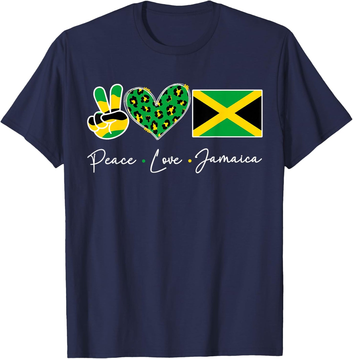 Peace love Jamaica Flag Jamaican Men Women Kids Jamaica Flag T-Shirt - T-Shirt | Navy