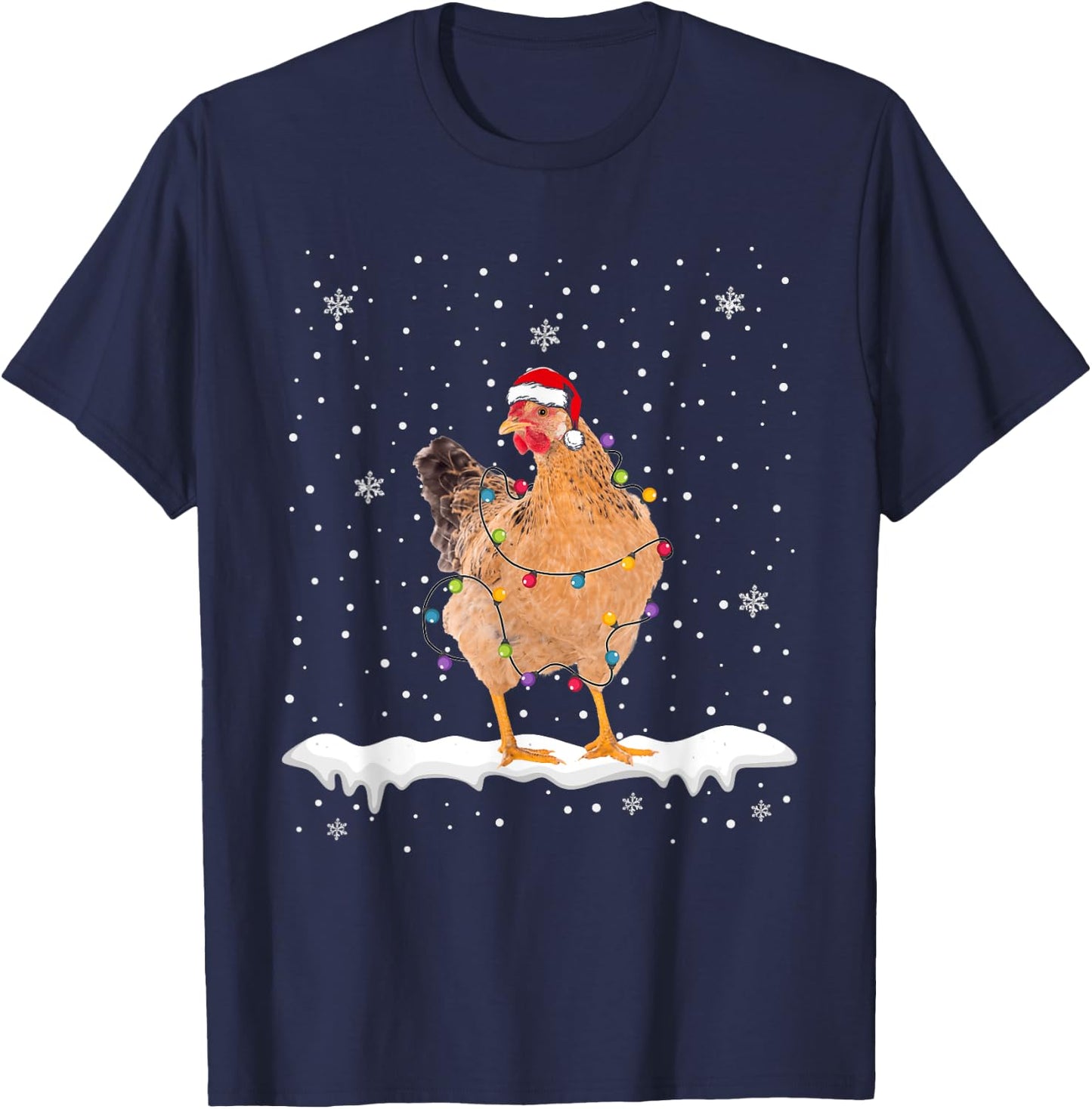 Funny Santa Chicken Christmas Lights Animals Lover T-Shirt - T-Shirt | Navy