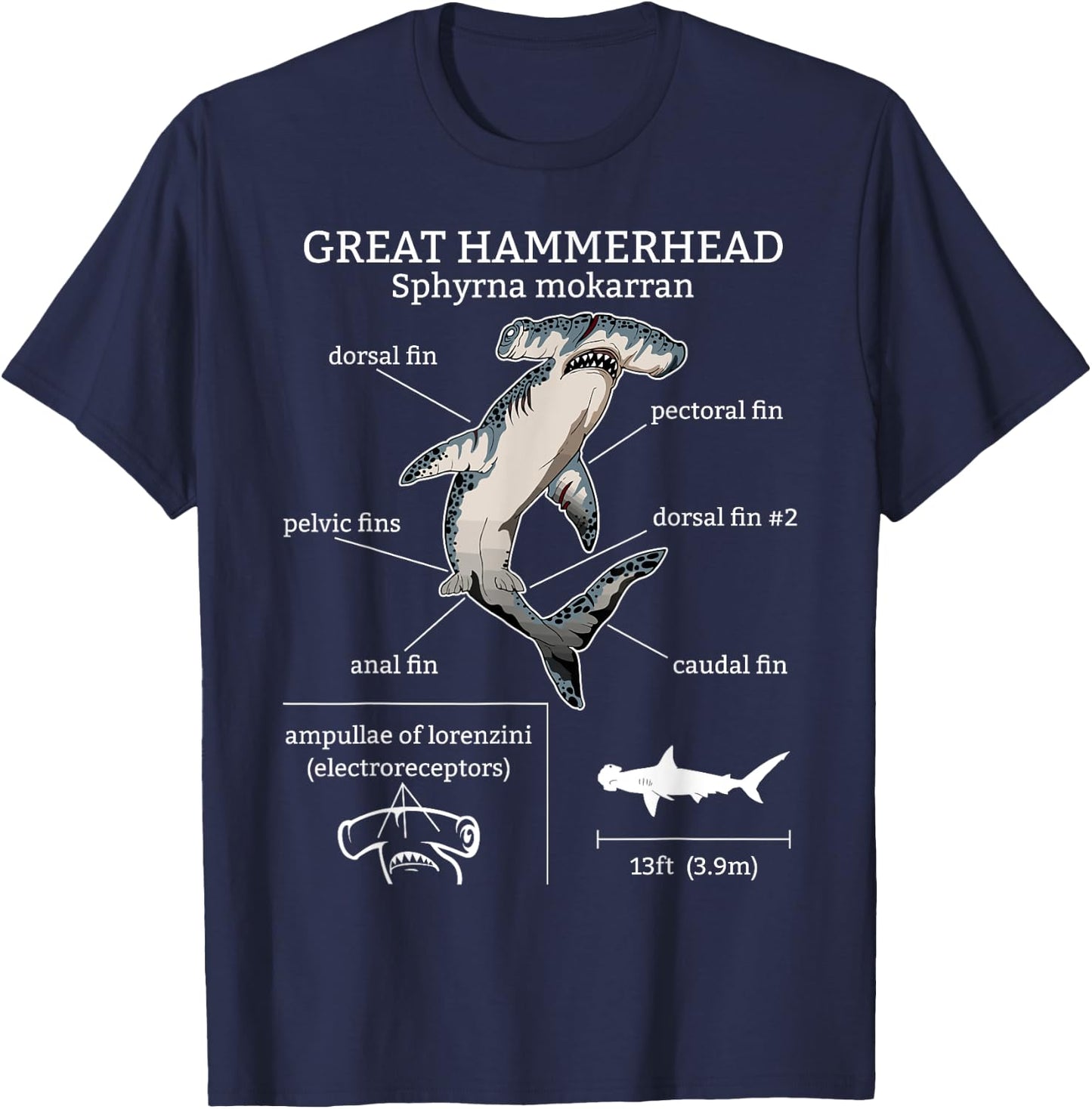 Great Hammerhead Shark Anatomy Ocean Animal Marine Biologist T-Shirt - T-Shirt | Navy