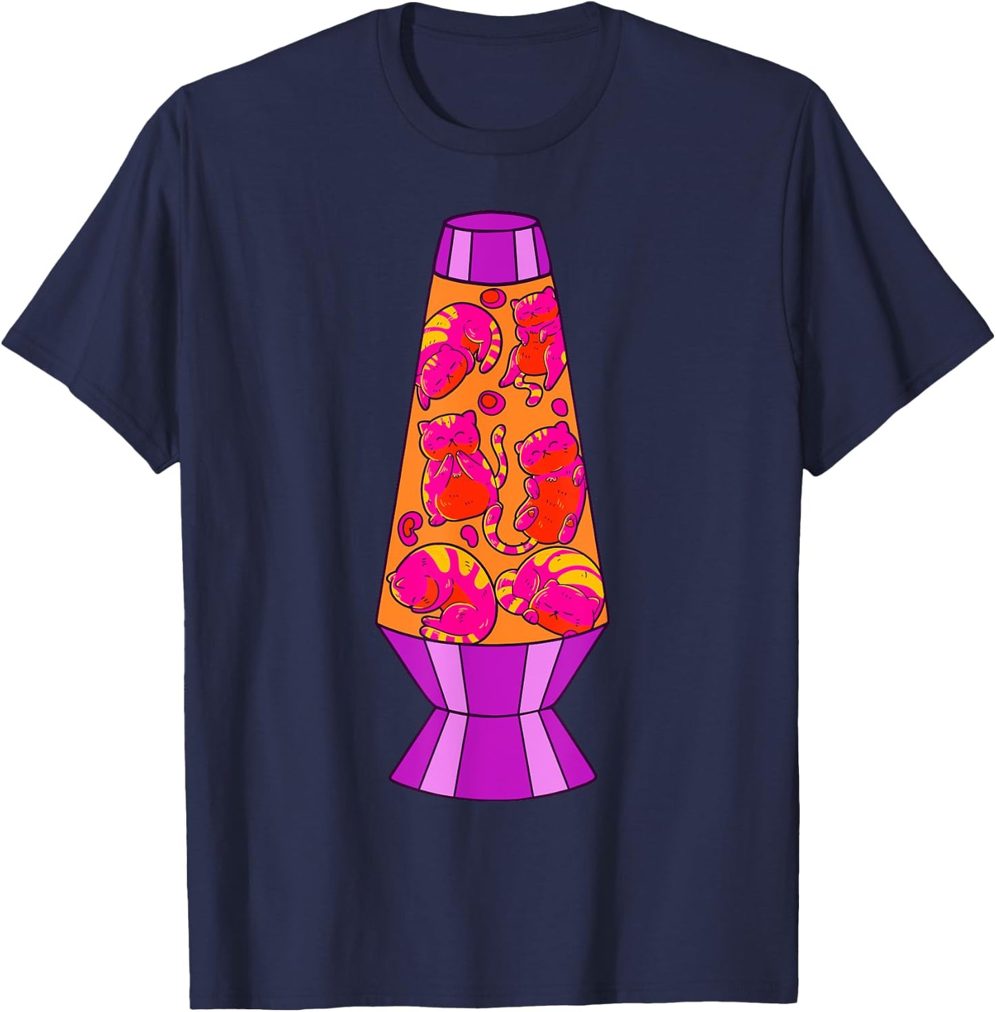 Cute Cats In Lava Lamp Retro 80s Psychedelic Purple T-Shirt - T-Shirt | Navy