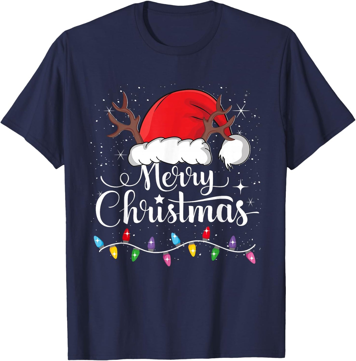 Merry Christmas Red Santa Hat Reindeer Xmas Family Men Women T-Shirt - T-Shirt | Navy