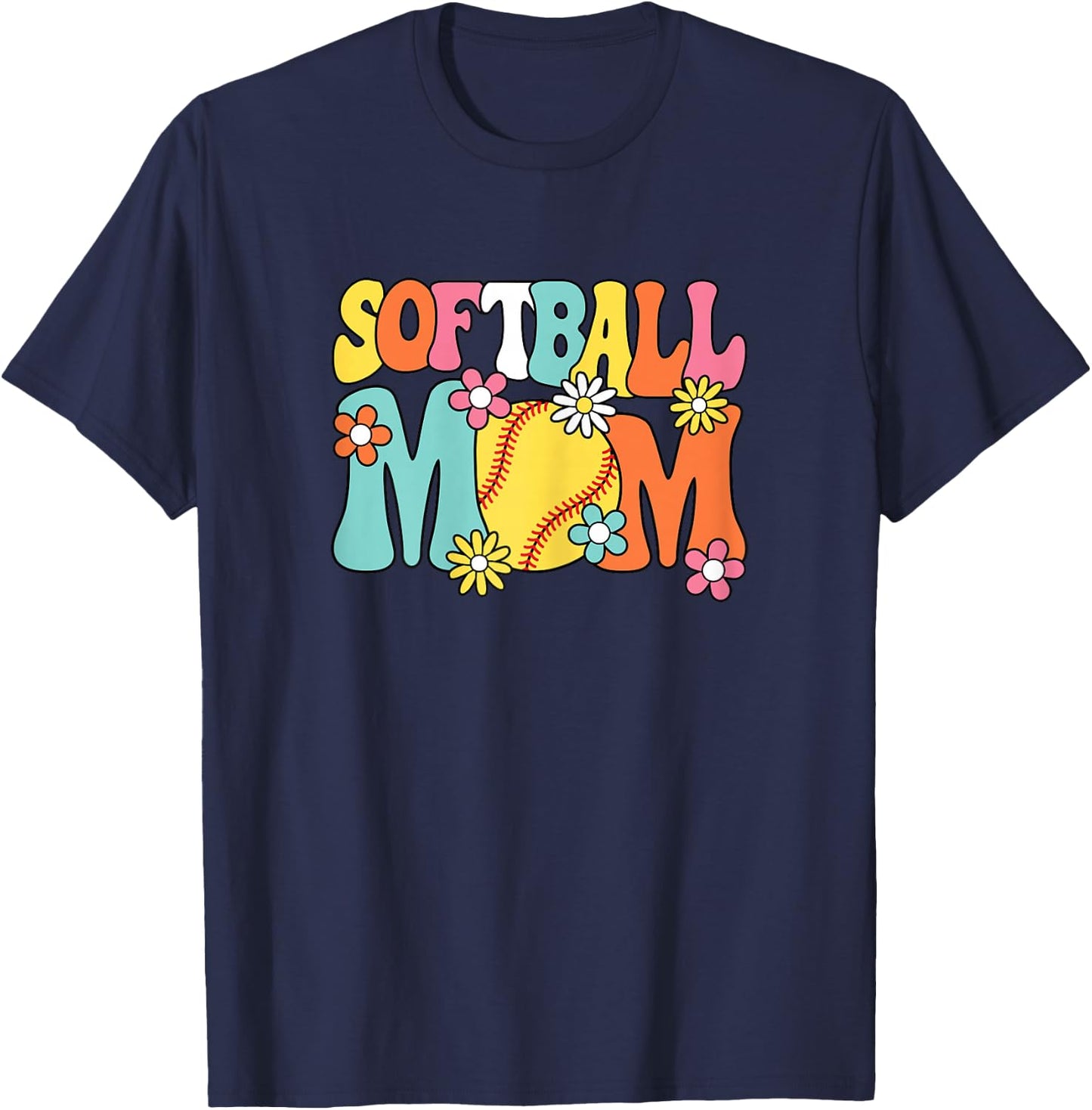 Cute Softball Mom Groovy Softball Player Women T-Shirt - T-Shirt | Navy
