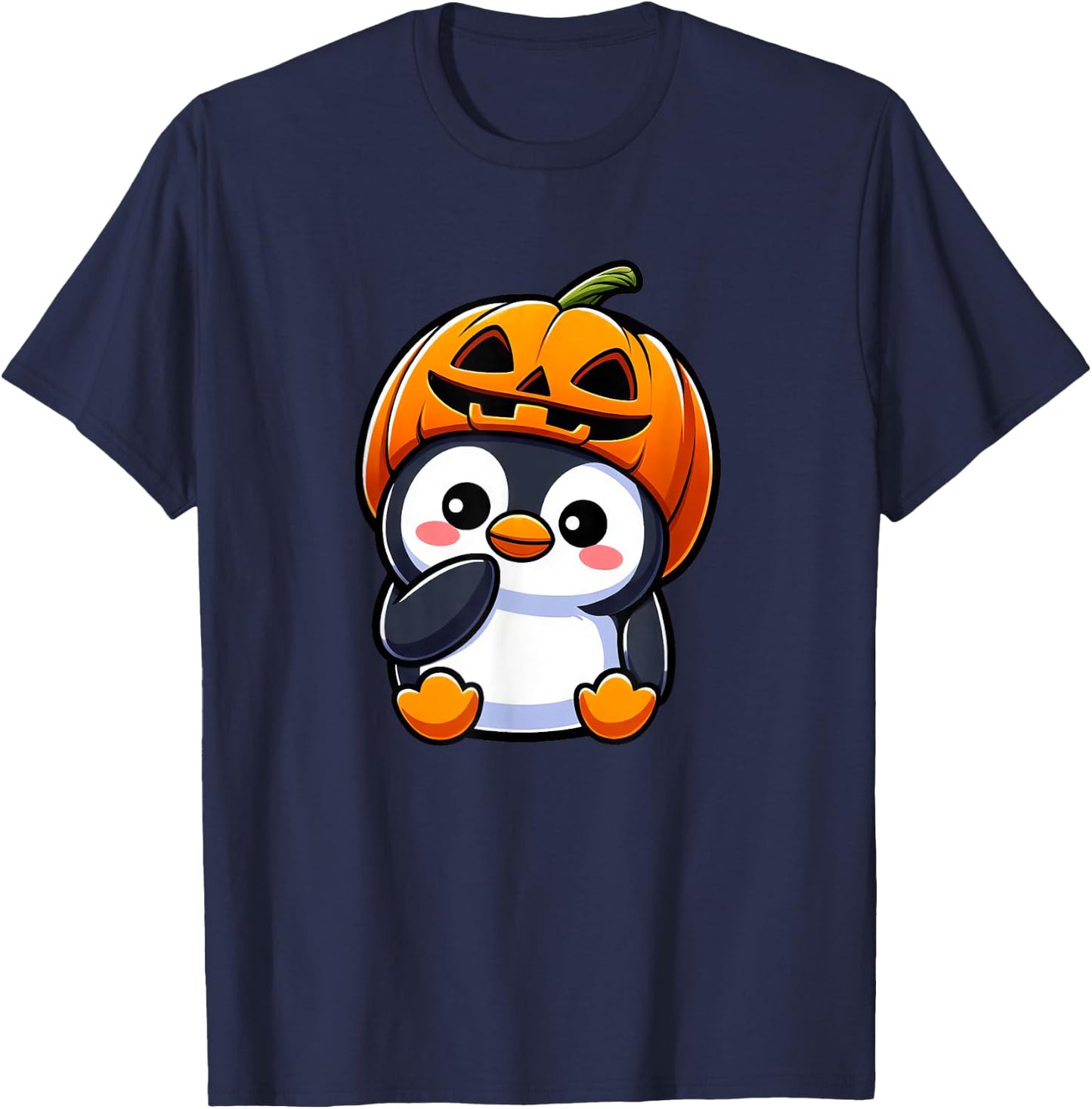 Halloween Penguin Pumpkin Hat T-Shirt - T-Shirt | Navy