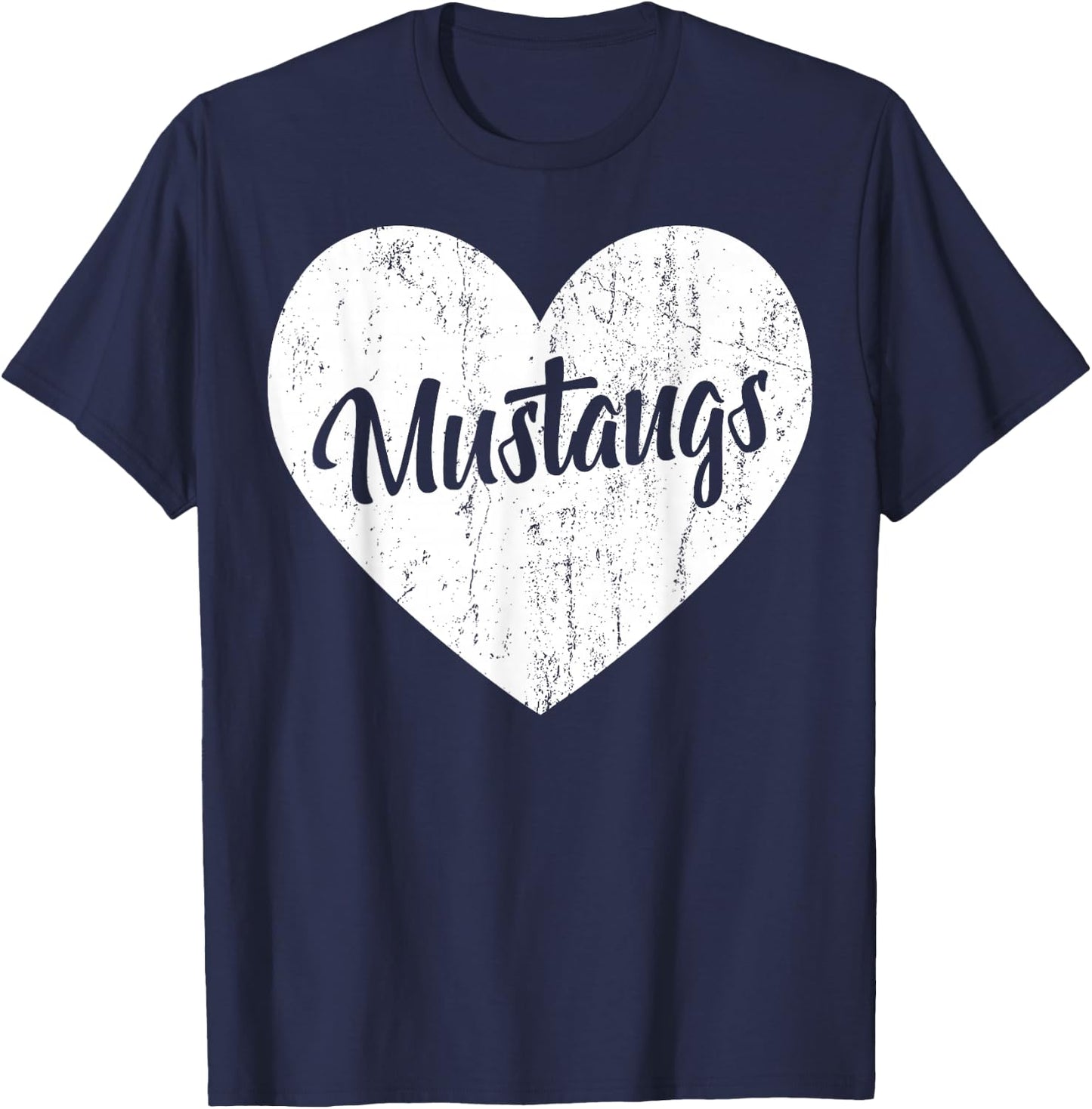 Mustangs School Sports Fan Team Spirit Mascot Heart Gift T-Shirt - T-Shirt | Navy