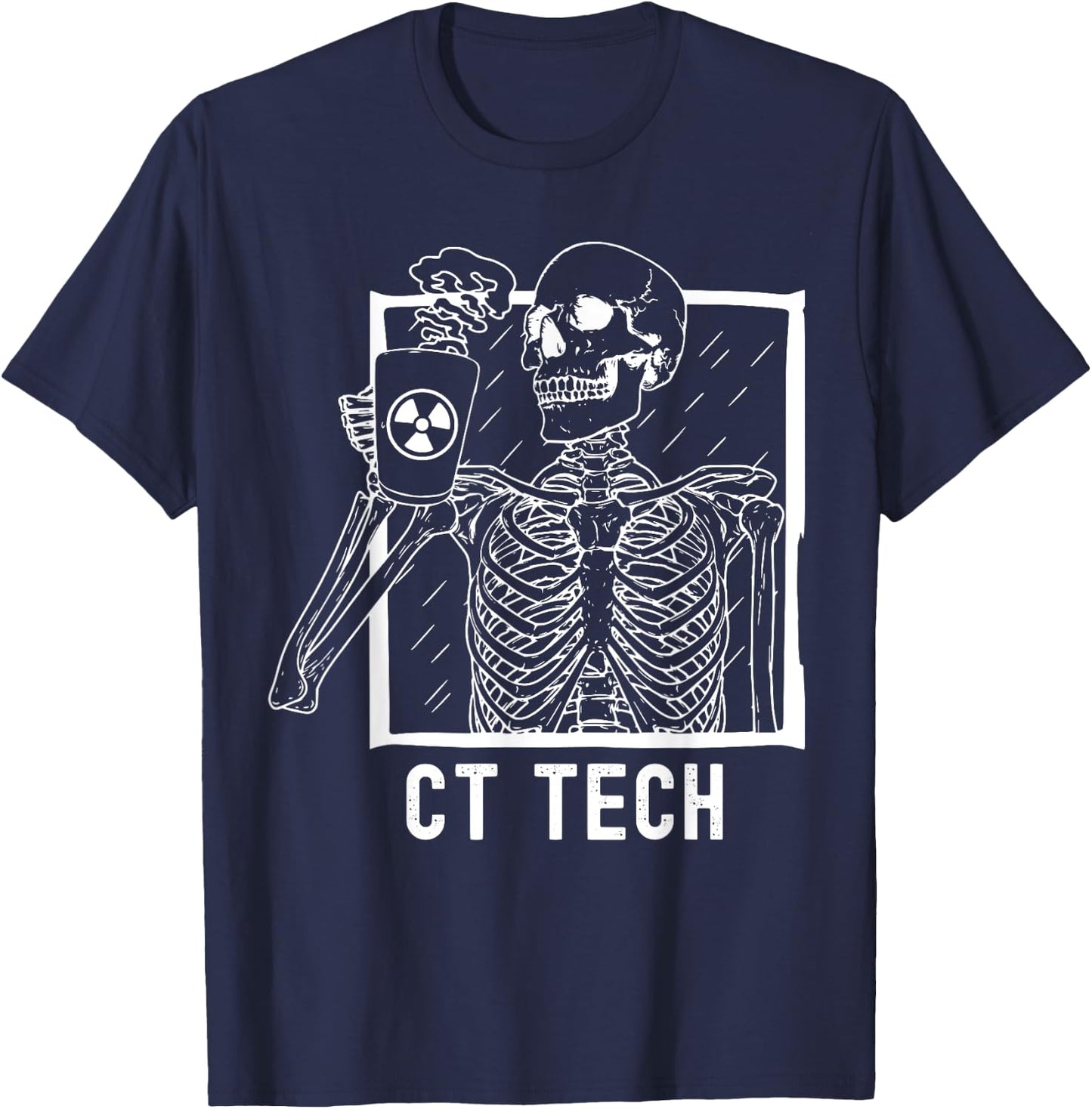 CT Tech Technologist Skeleton Drinking Coffee Radiology Xray T-Shirt - T-Shirt | Navy