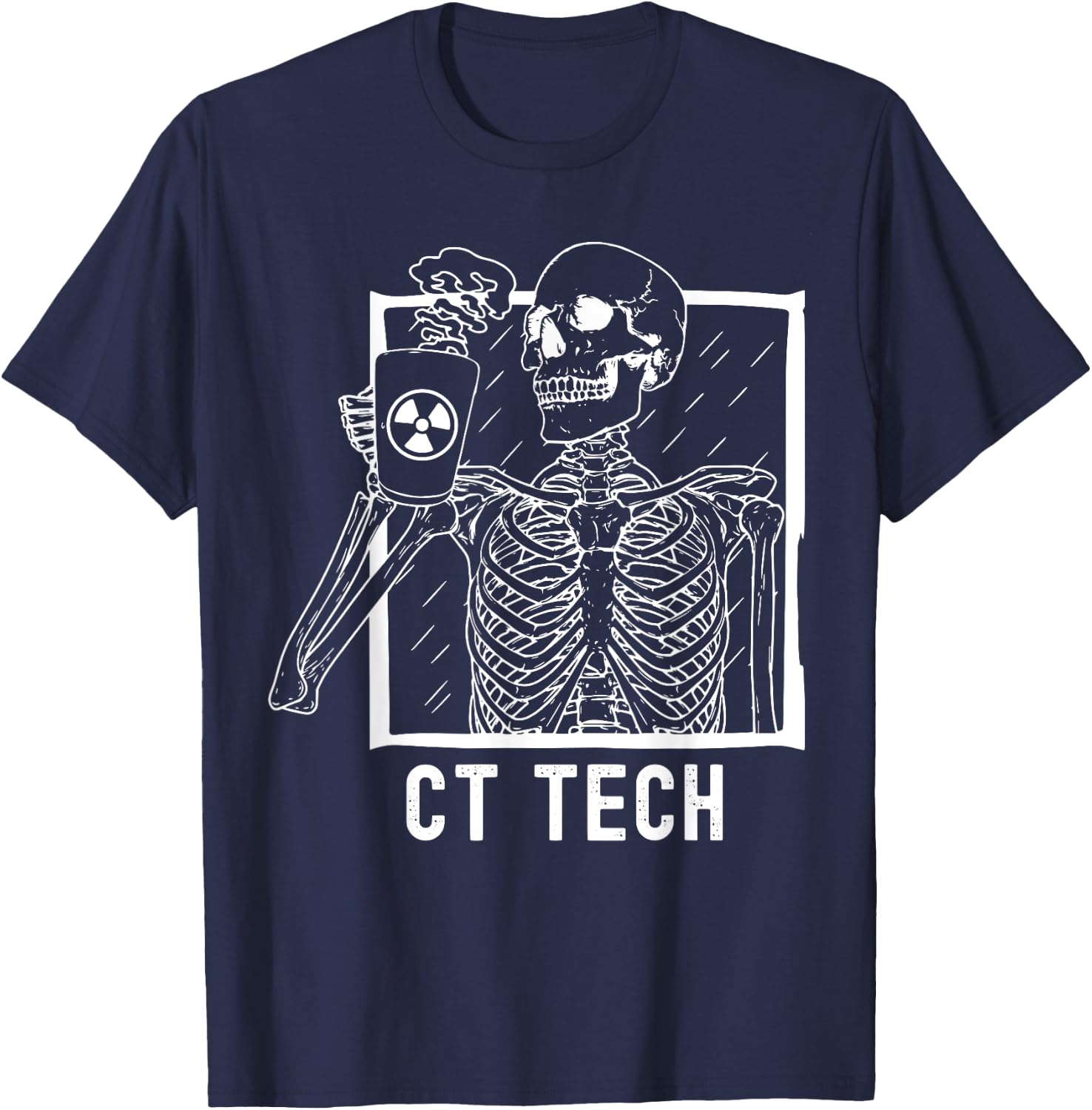 CT Tech Technologist Skeleton Drinking Coffee Radiology Xray T-Shirt - T-Shirt | Navy