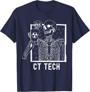 CT Tech Technologist Skeleton Drinking Coffee Radiology Xray T-Shirt - T-Shirt | Navy